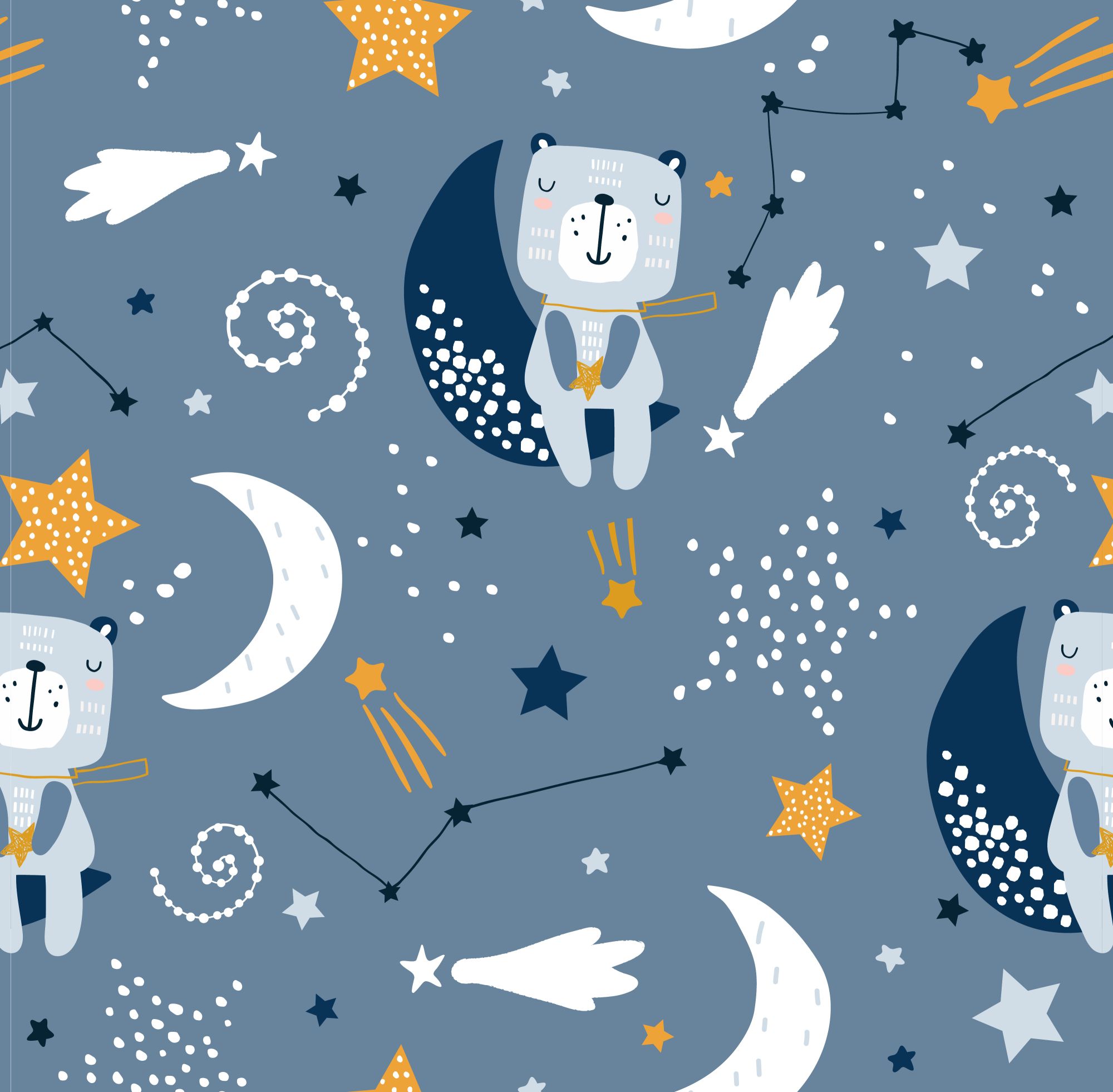 Moonbears Wallpaper 2 Wallpaper and Wall Murals South Africa Moonbears Night Sky, bears and moons in blue and white wallpaper - WallpaperOnline