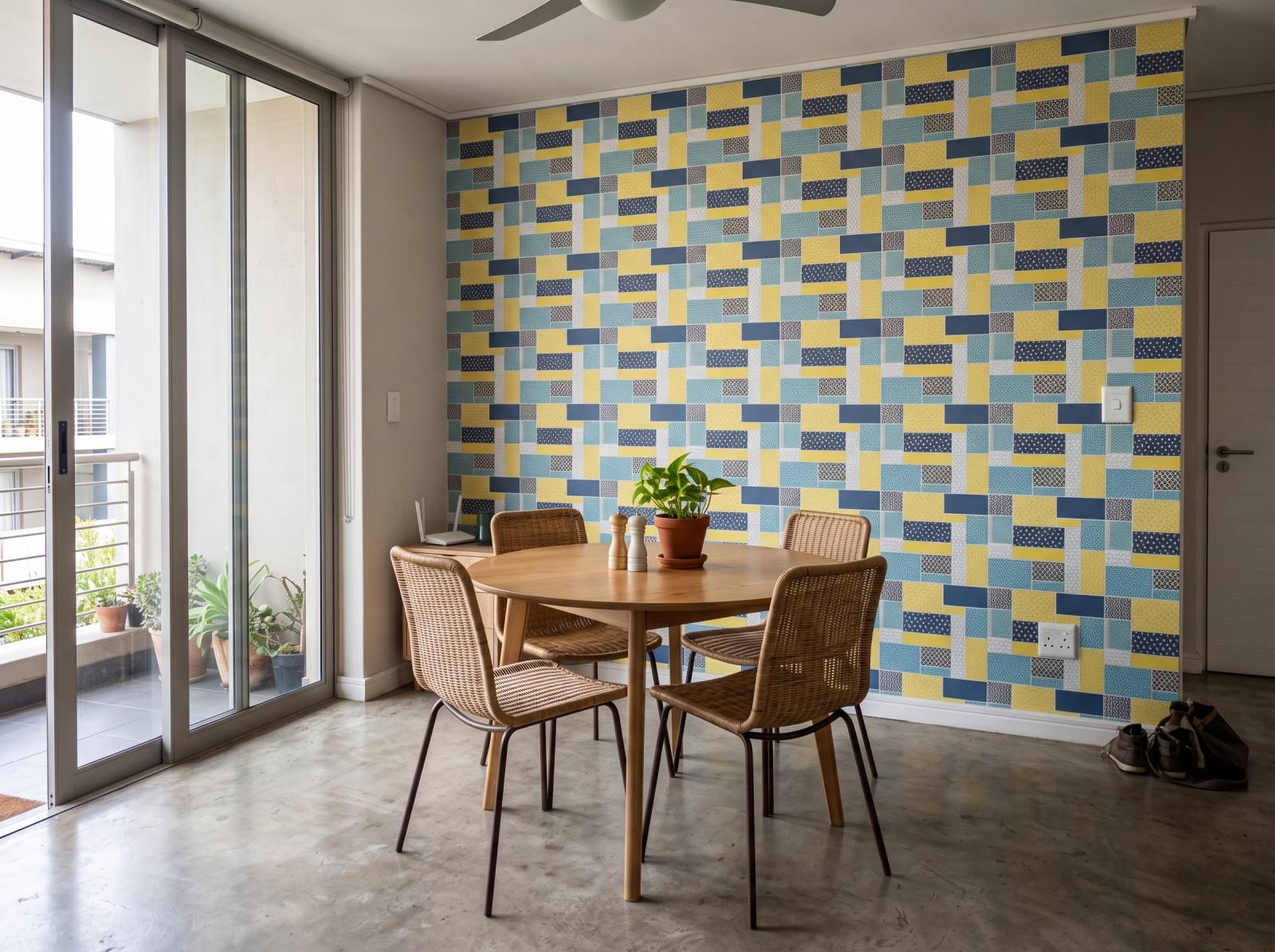 Boho Patchwork Summer Wallpaper 1 Wallpaper and Wall Murals South Africa Boho Patchwork Summer Wallpaper shown in a dining room