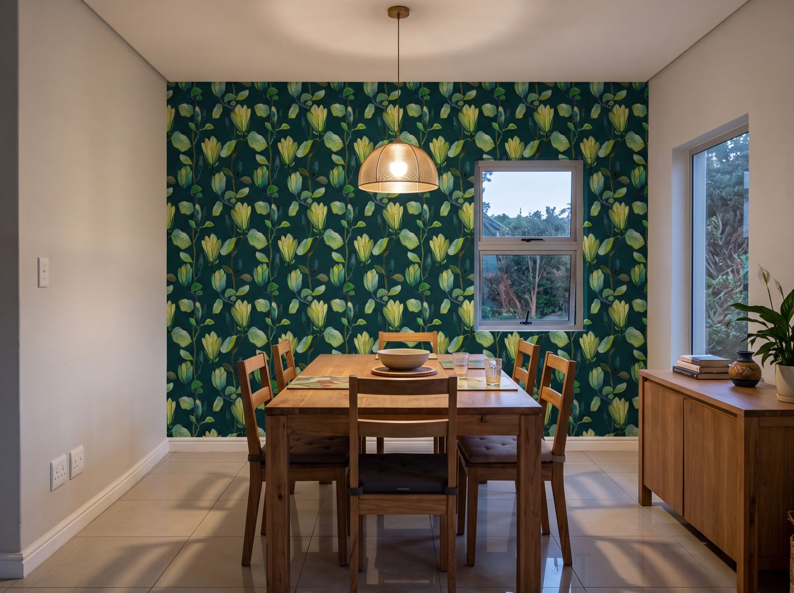 Magnolia Midnight Wallpaper 3 Wallpaper and Wall Murals South Africa Magnolia Midnight Wallpaper shown in a dining room