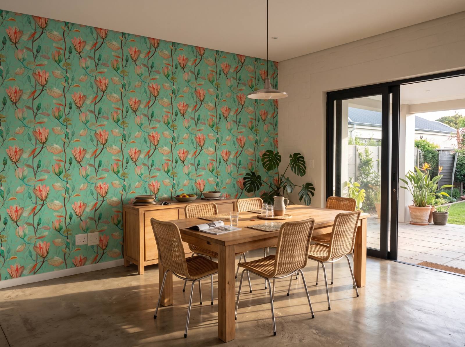 Magnolia Dawn Wallpaper 3 Wallpaper and Wall Murals South Africa Magnolia Dawn Wallpaper shown in a dining room