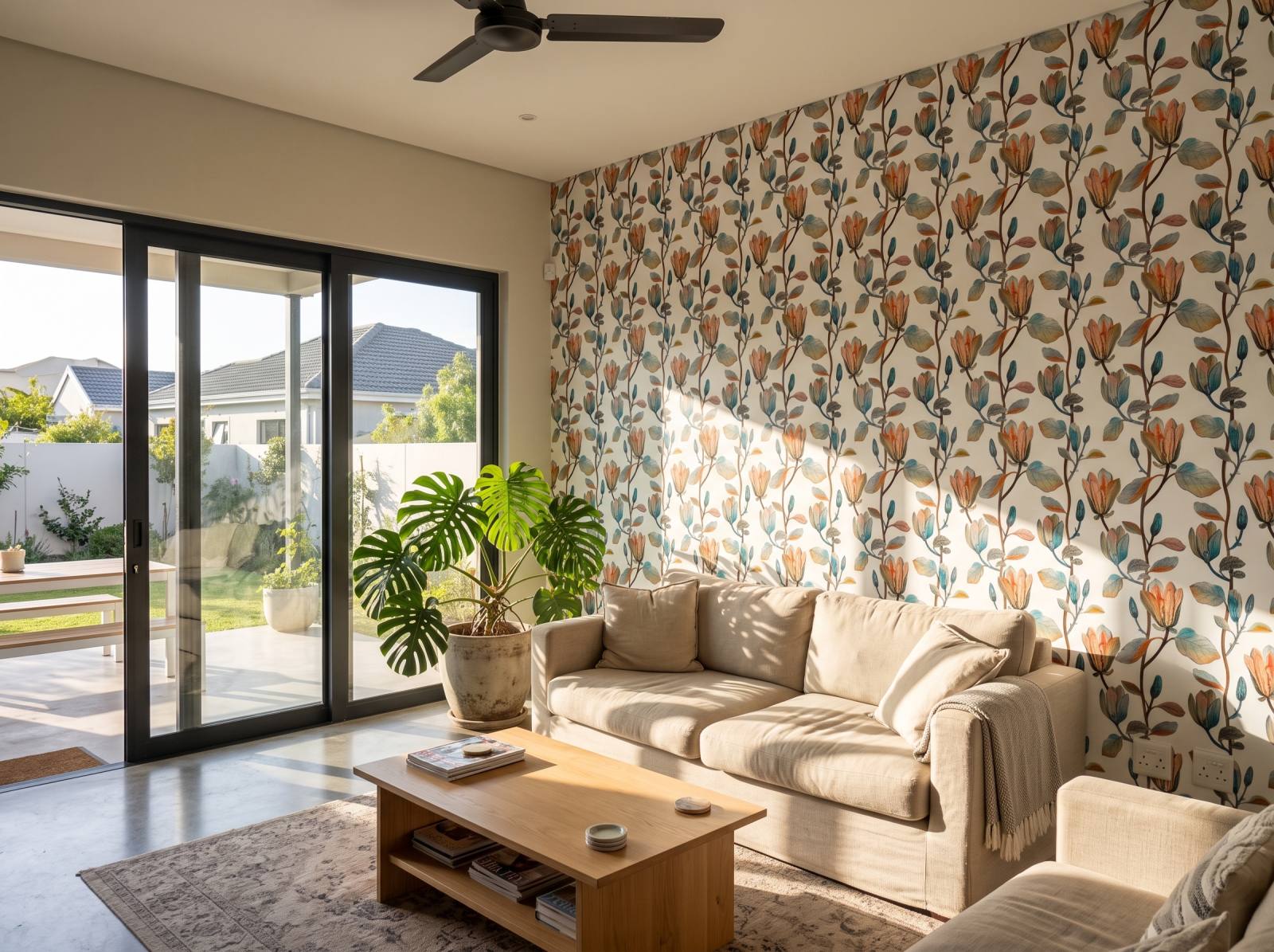 Magnolia Dusk Wallpaper 1 Wallpaper and Wall Murals South Africa Magnolia Dusk Wallpaper shown in a living room