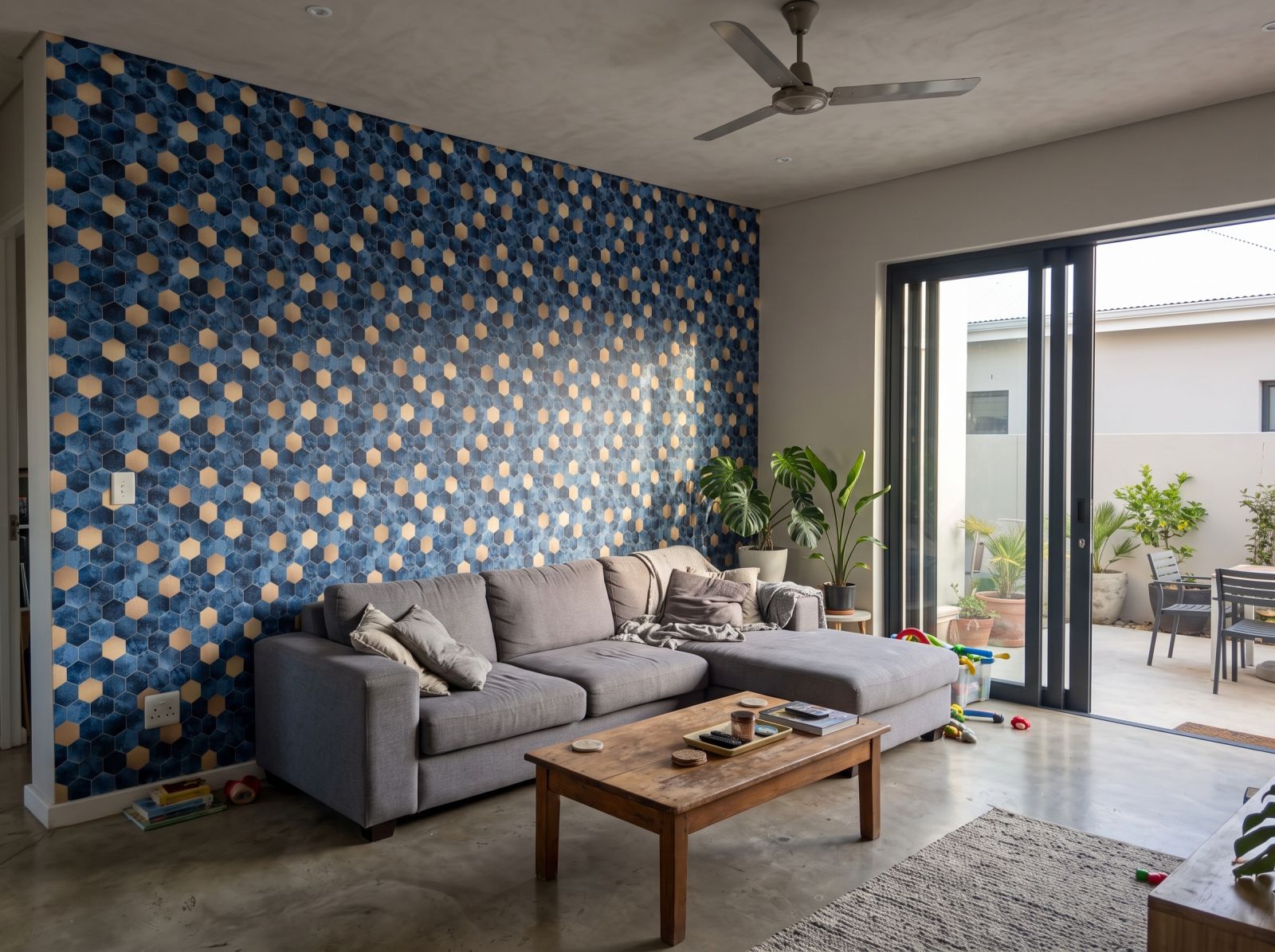 Nightinglae Tile Wallpaper 1 Wallpaper and Wall Murals South Africa Nightinglae Tile Wallpaper shown in a living room