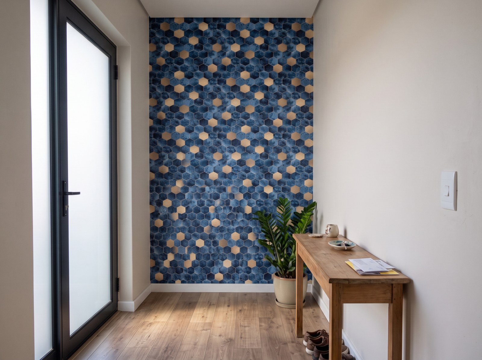 Nightinglae Tile Wallpaper 3 Wallpaper and Wall Murals South Africa Nightinglae Tile Wallpaper shown in a hallway