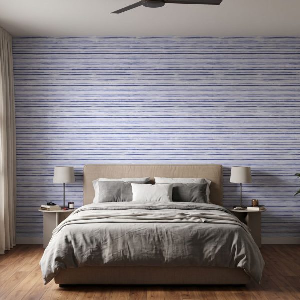 Indigo Gouache Stripes Wallpaper
