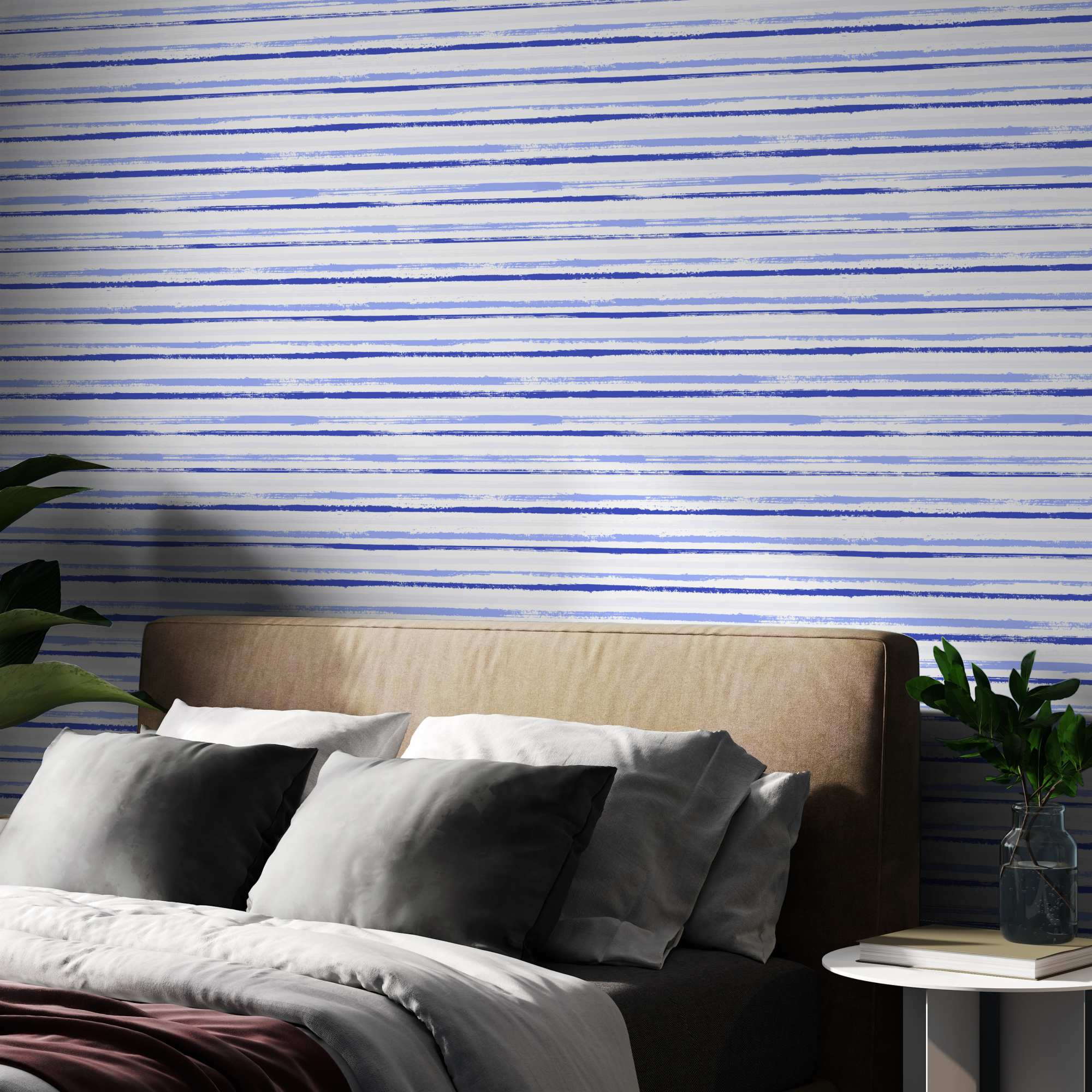 Indigo Gouache Stripes Wallpaper 2 Wallpaper and Wall Murals South Africa Indigo Gouache Stripes Wallpaper, horizontal brushed stripes in indigo and white wallpaper - WallpaperOnline