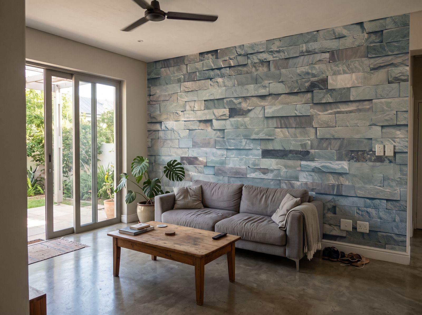 Mural Cerulean Cladding 1 Wallpaper and Wall Murals South Africa Mural Cerulean Cladding shown in a living room