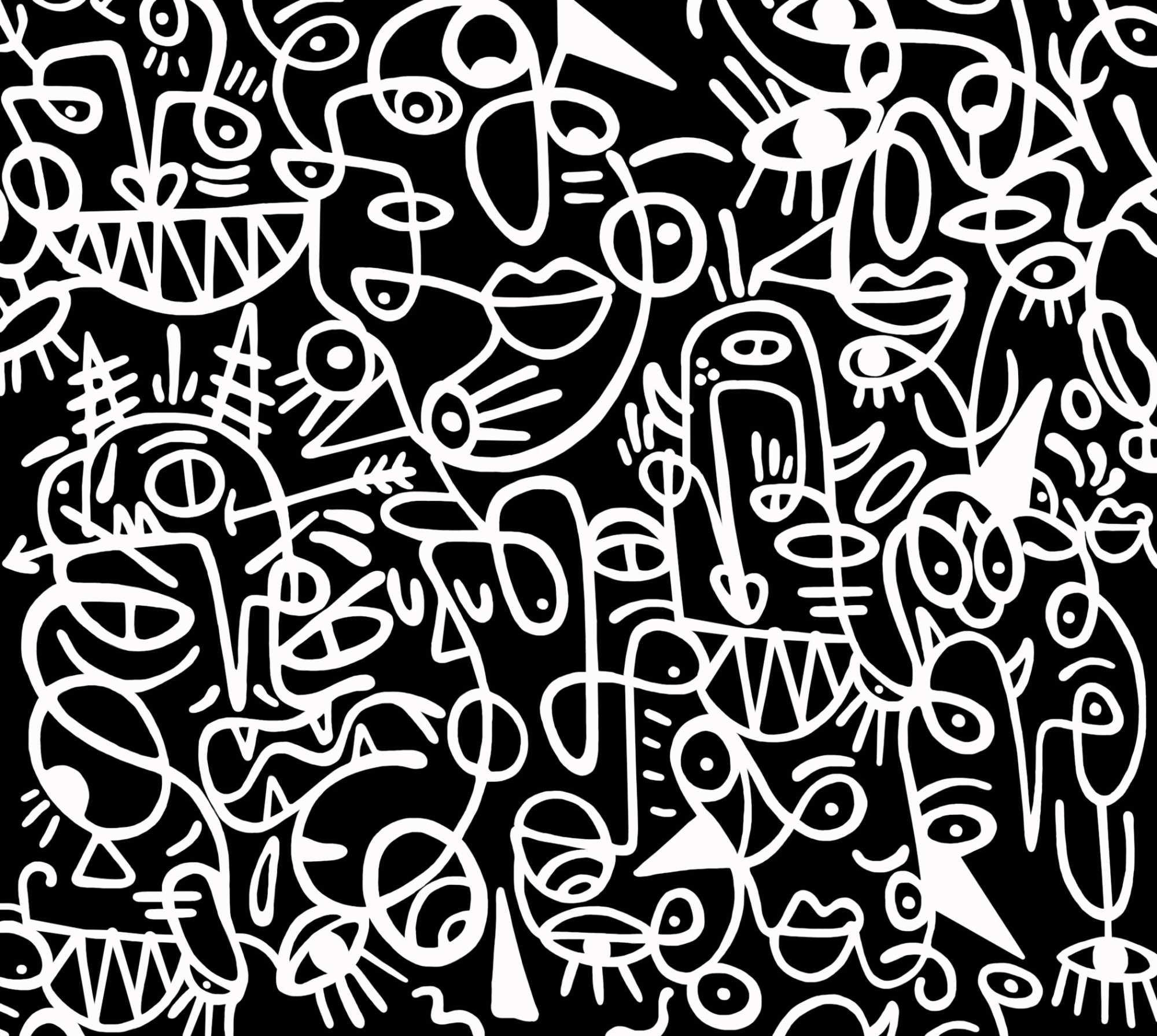 Mural Doodle Toon 2 Wallpaper and Wall Murals South Africa Mural Doodle Toon, hand-drawn doodle faces in black and white mural - WallpaperOnline