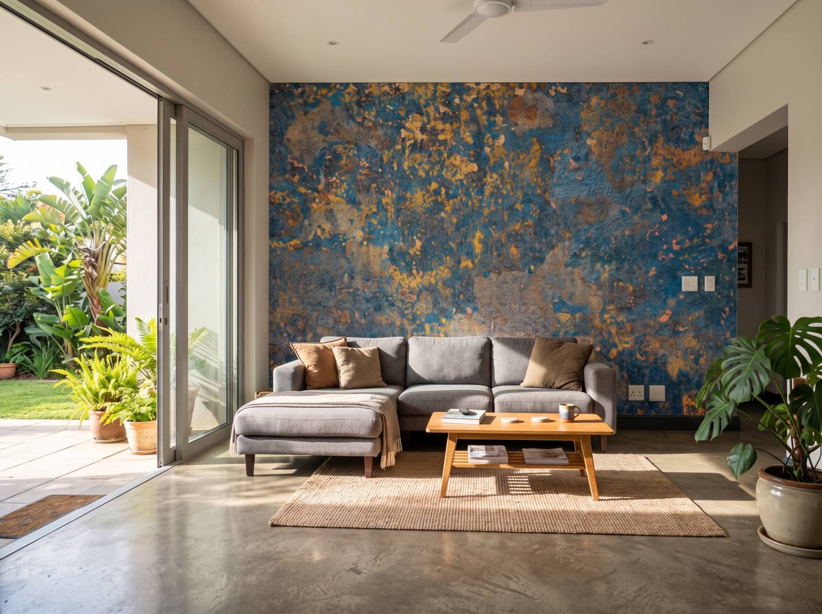 Mural Cobalt Rust 1 Wallpaper and Wall Murals South Africa Mural Cobalt Rust shown in a living room