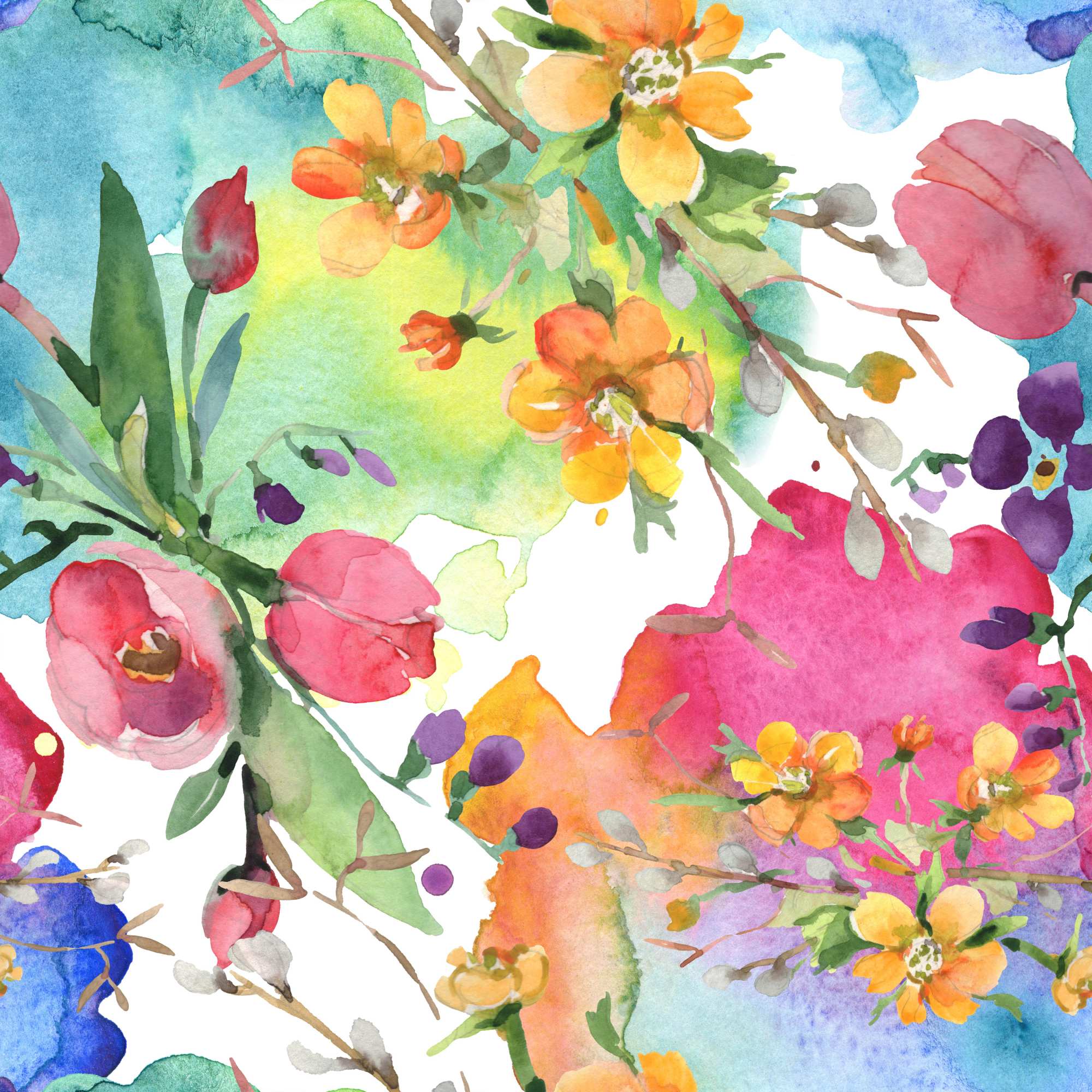 Katarina Watercolour Wallpaper 2 Wallpaper and Wall Murals South Africa Katarina Watercolour Wallpaper, watercolour floral in pink, orange and teal wallpaper - WallpaperOnline