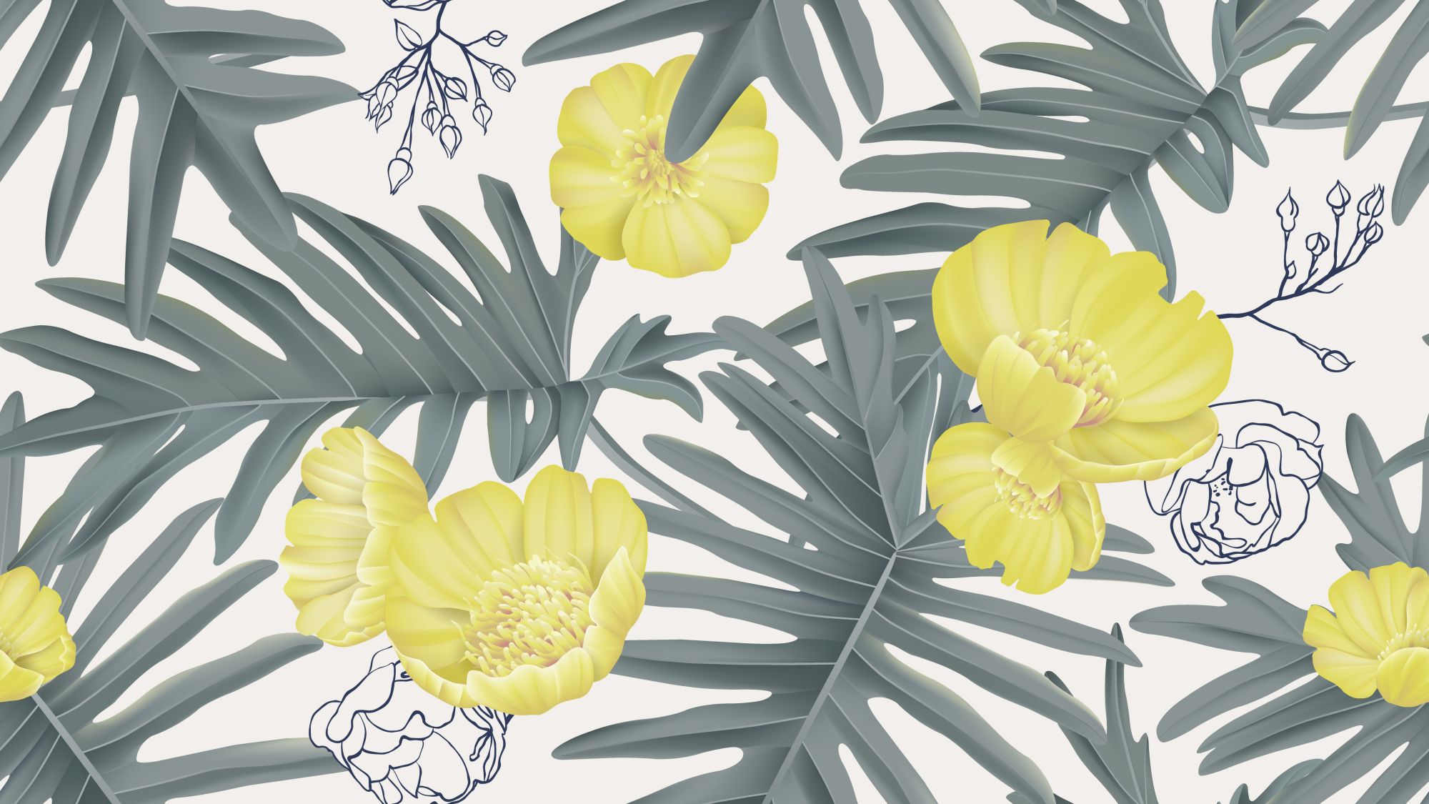 Old Ducky Wallpaper 2 Wallpaper and Wall Murals South Africa Old Ducky Wallpaper, tropical leaves and flowers in sage green and yellow wallpaper - WallpaperOnline
