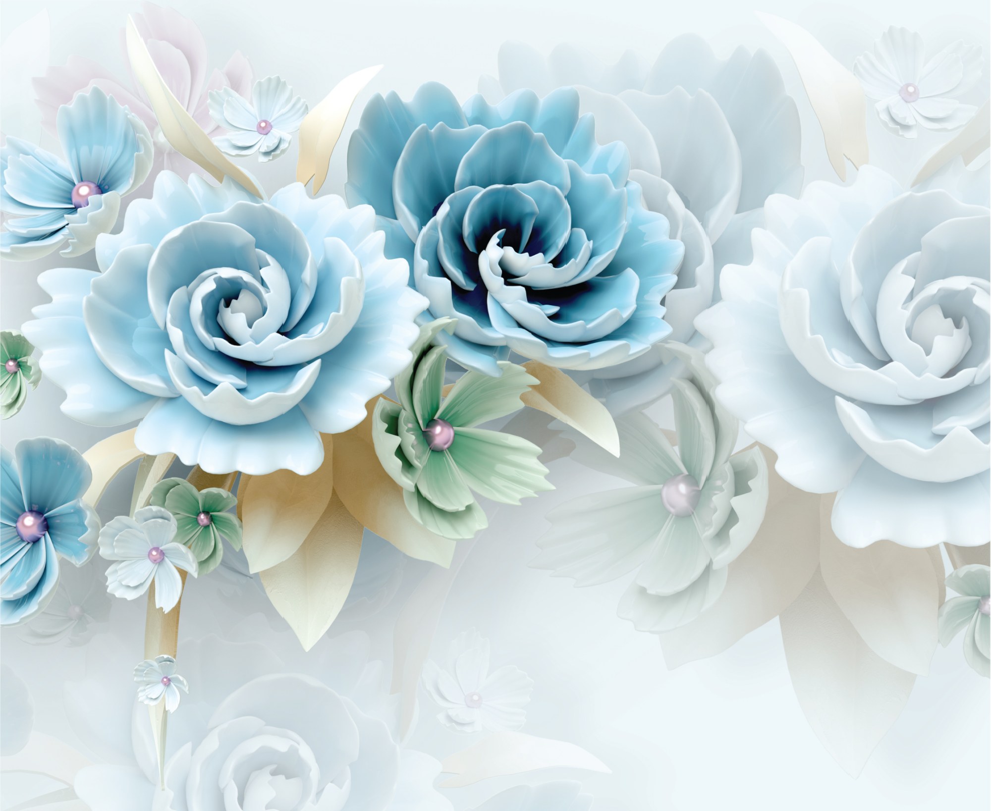 Mural Floral Fondant 2 Wallpaper and Wall Murals South Africa Floral Fondant, porcelain roses in blue and white mural - WallpaperOnline