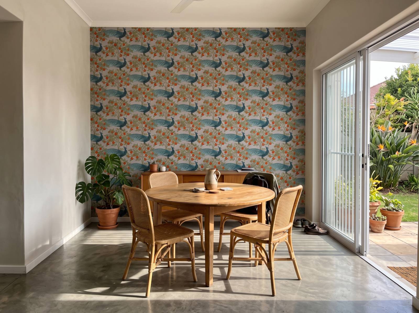 Peafowl East Wallpaper 1 Wallpaper and Wall Murals South Africa Peafowl East Wallpaper shown in a dining room