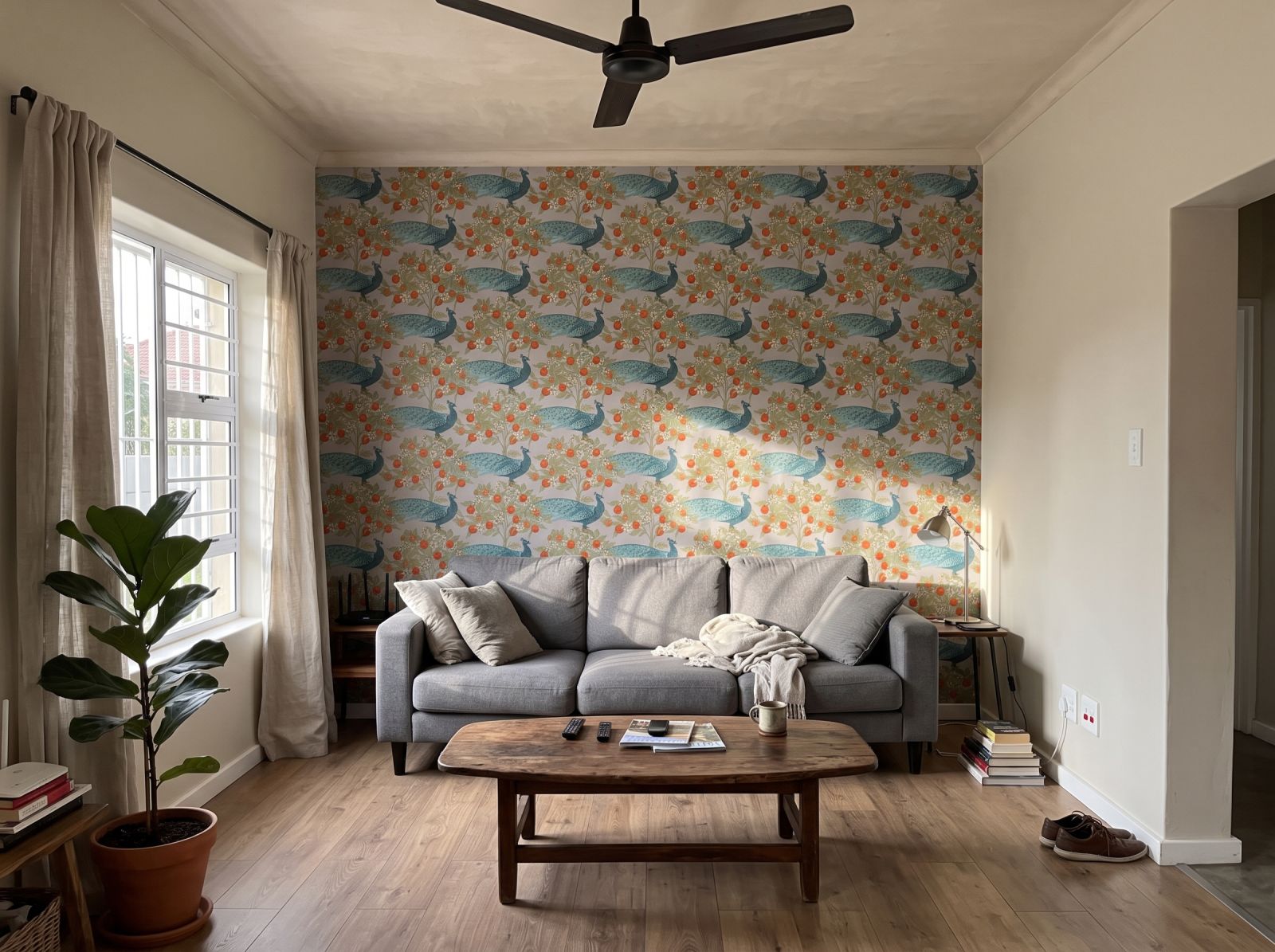 Peafowl East Wallpaper 3 Wallpaper and Wall Murals South Africa Peafowl East Wallpaper shown in a living room