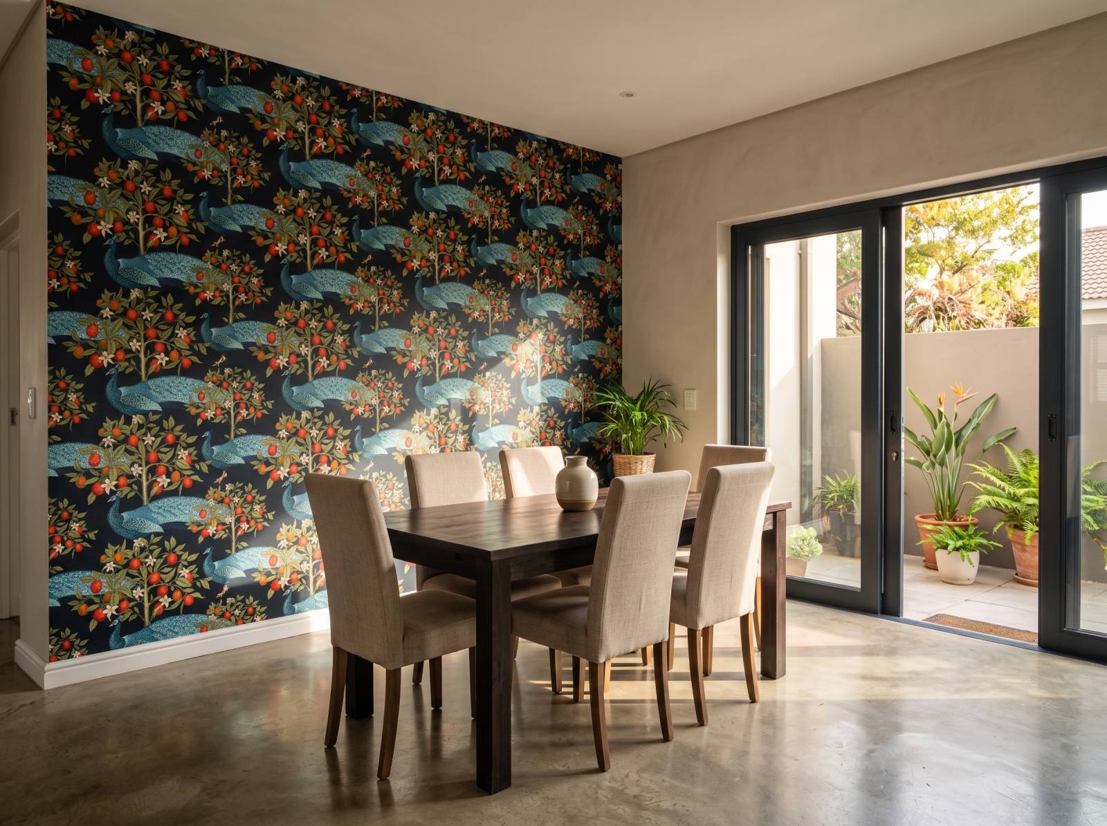 Peafowl West Wallpaper 1 Wallpaper and Wall Murals South Africa Peafowl West Wallpaper shown in a dining room