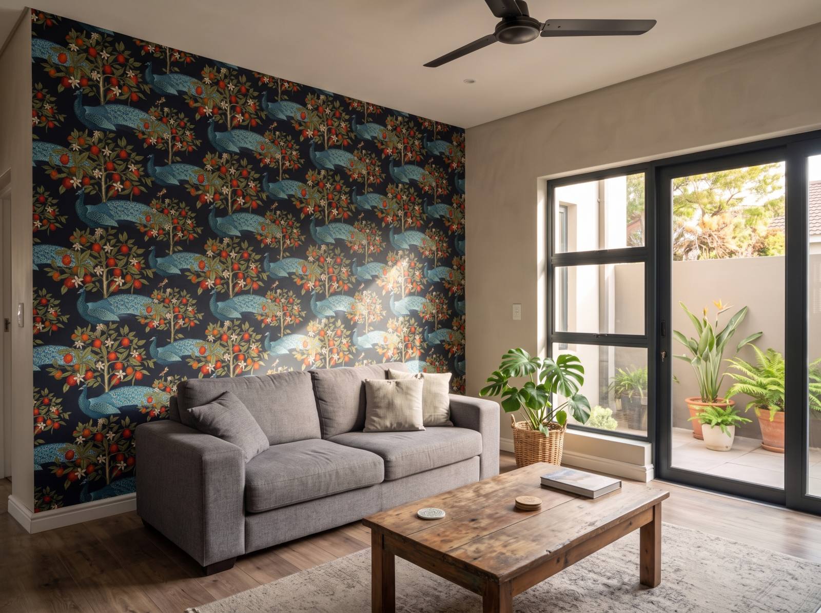 Peafowl West Wallpaper 3 Wallpaper and Wall Murals South Africa Peafowl West Wallpaper shown in a living room