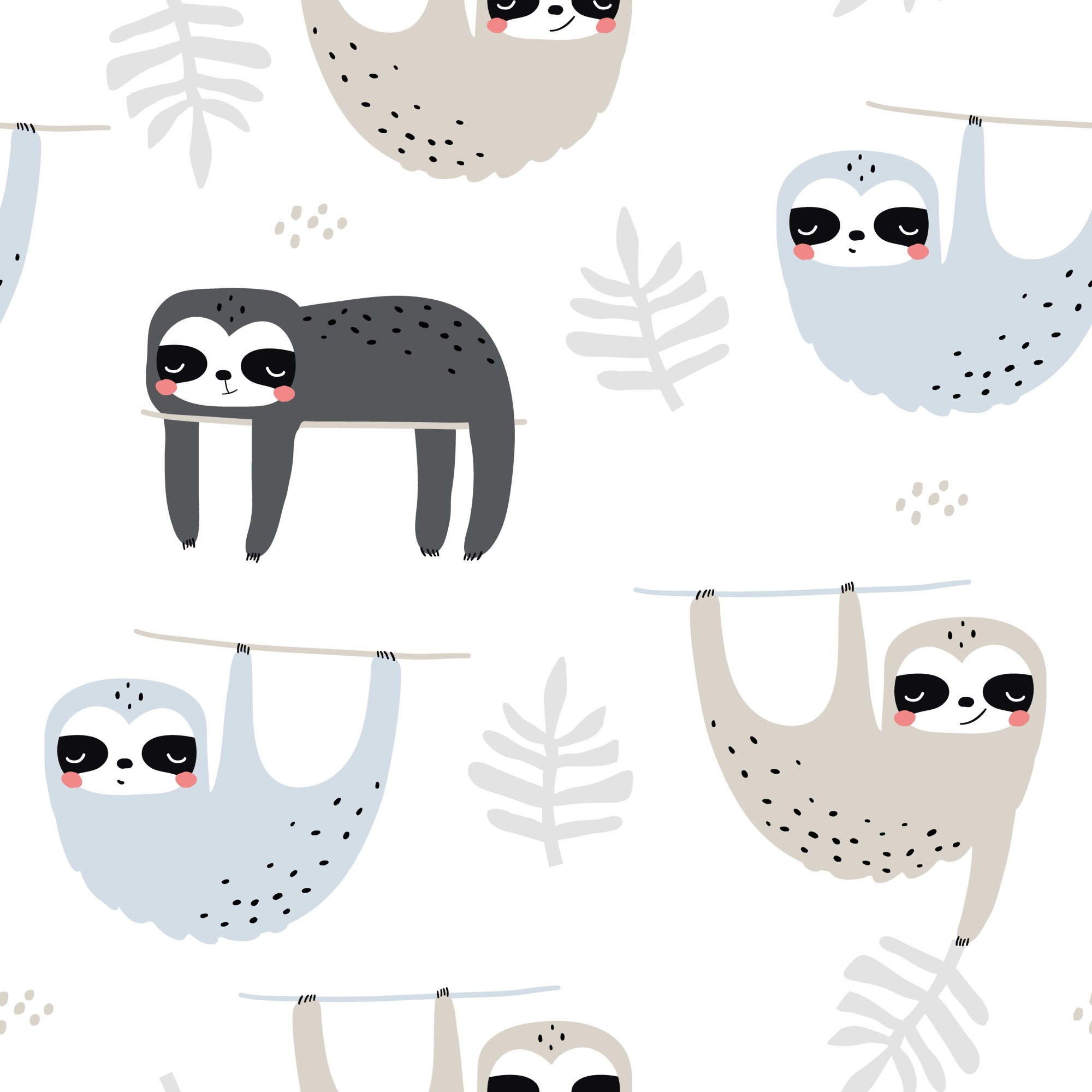 Slothness Wallpaper 2 Wallpaper and Wall Murals South Africa Slothness Wallpaper, sloths in white, blue and beige wallpaper - WallpaperOnline