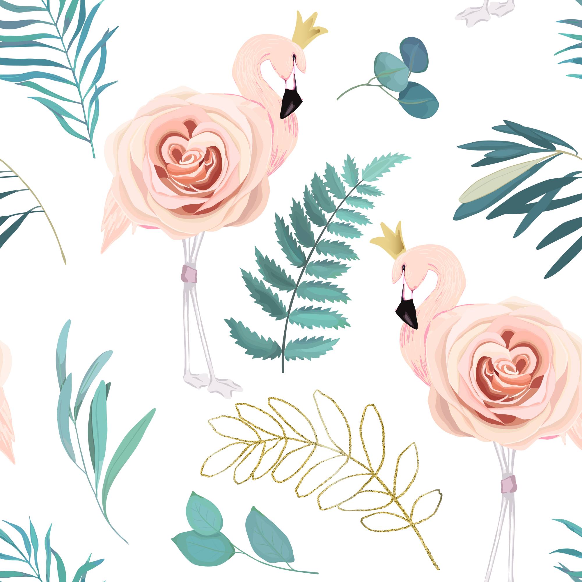 Rosey May Wallpaper 2 Wallpaper and Wall Murals South Africa Rosey May Wallpaper, crowned flamingos and roses in blush pink and teal wallpaper - WallpaperOnline