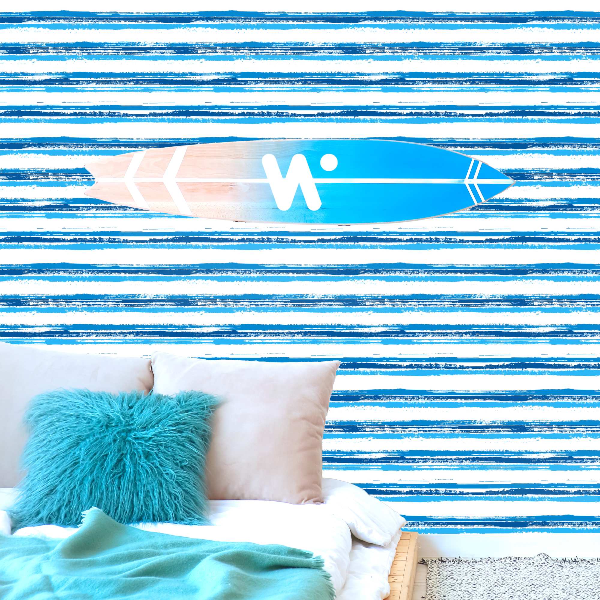 Sea & Sky Gouache Stripes Wallpaper 1 Wallpaper and Wall Murals South Africa Sea & Sky Gouache Stripes, hand-painted stripes in blue and white wallpaper - WallpaperOnline