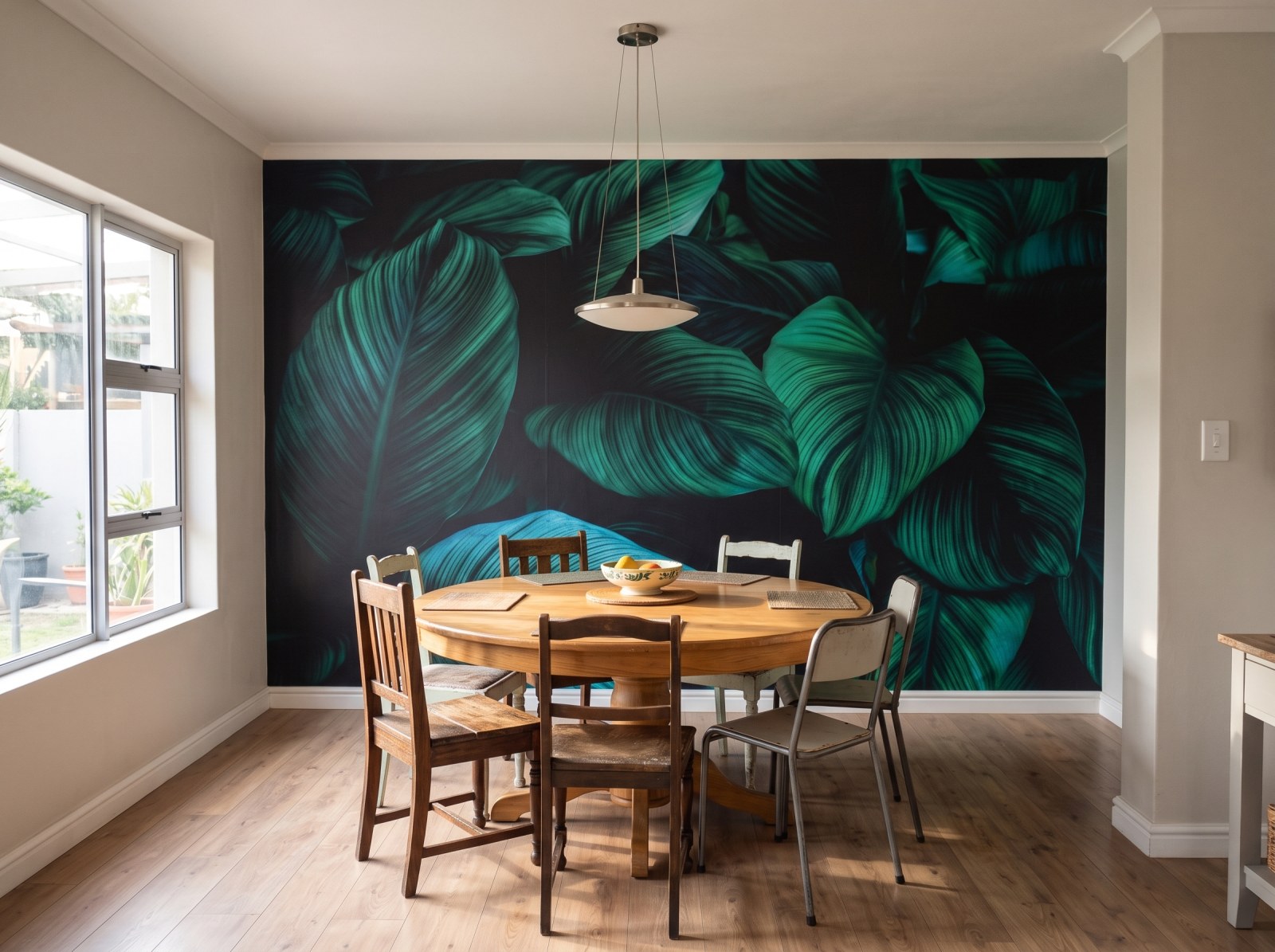 Mural Lara Leaves Dark 3 Wallpaper and Wall Murals South Africa Mural Lara Leaves Dark shown in a dining room