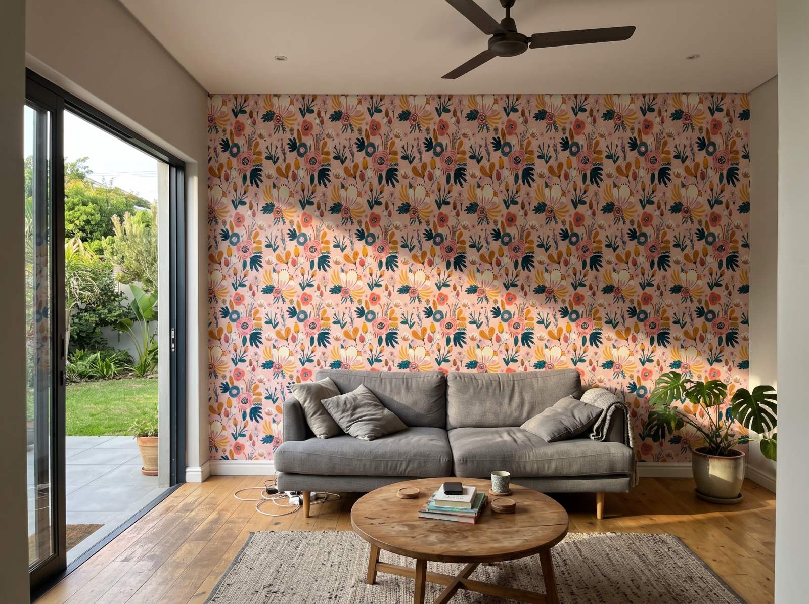Fiori Astratti Wallpaper 1 Wallpaper and Wall Murals South Africa Fiori Astratti Wallpaper shown in a living room