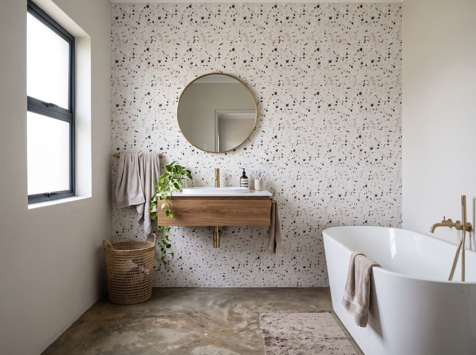 Commodus Speckle Wallpaper 1 Wallpaper and Wall Murals South Africa Commodus Speckle Wallpaper shown in a bathroom
