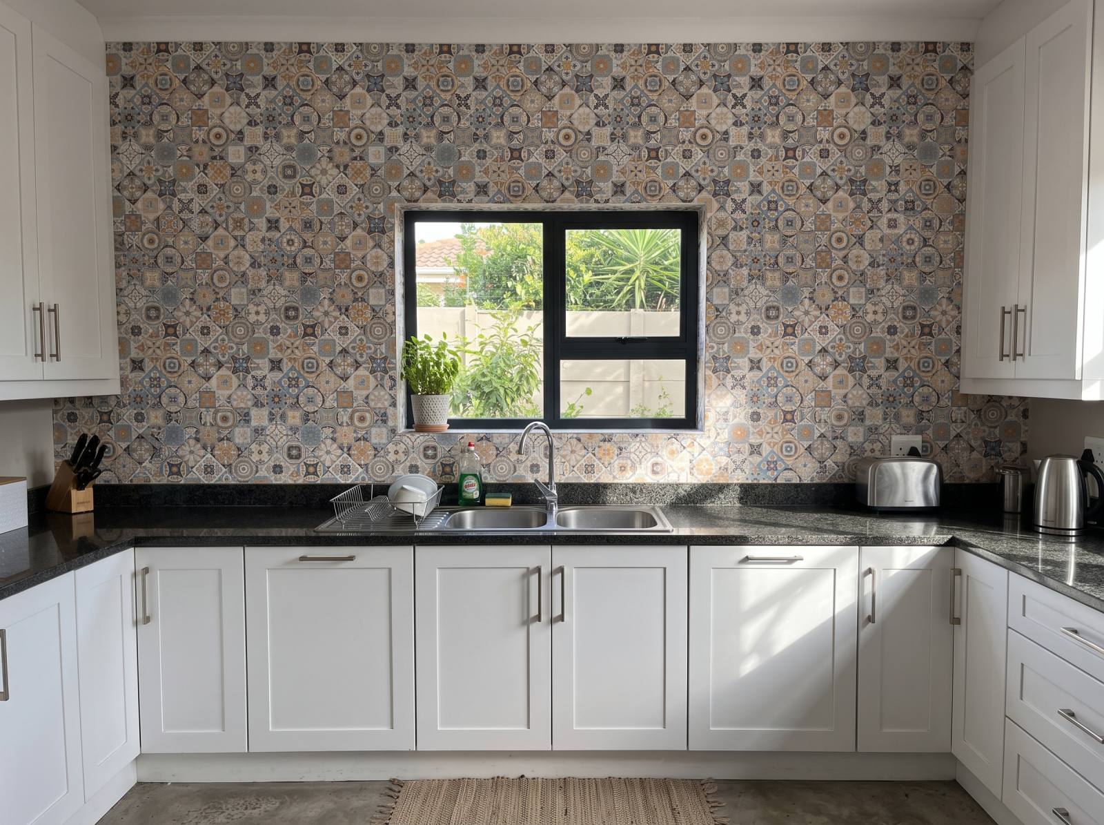 Lindo Tile Wallpaper 1 Wallpaper and Wall Murals South Africa Lindo Tile Wallpaper shown in a kitchen