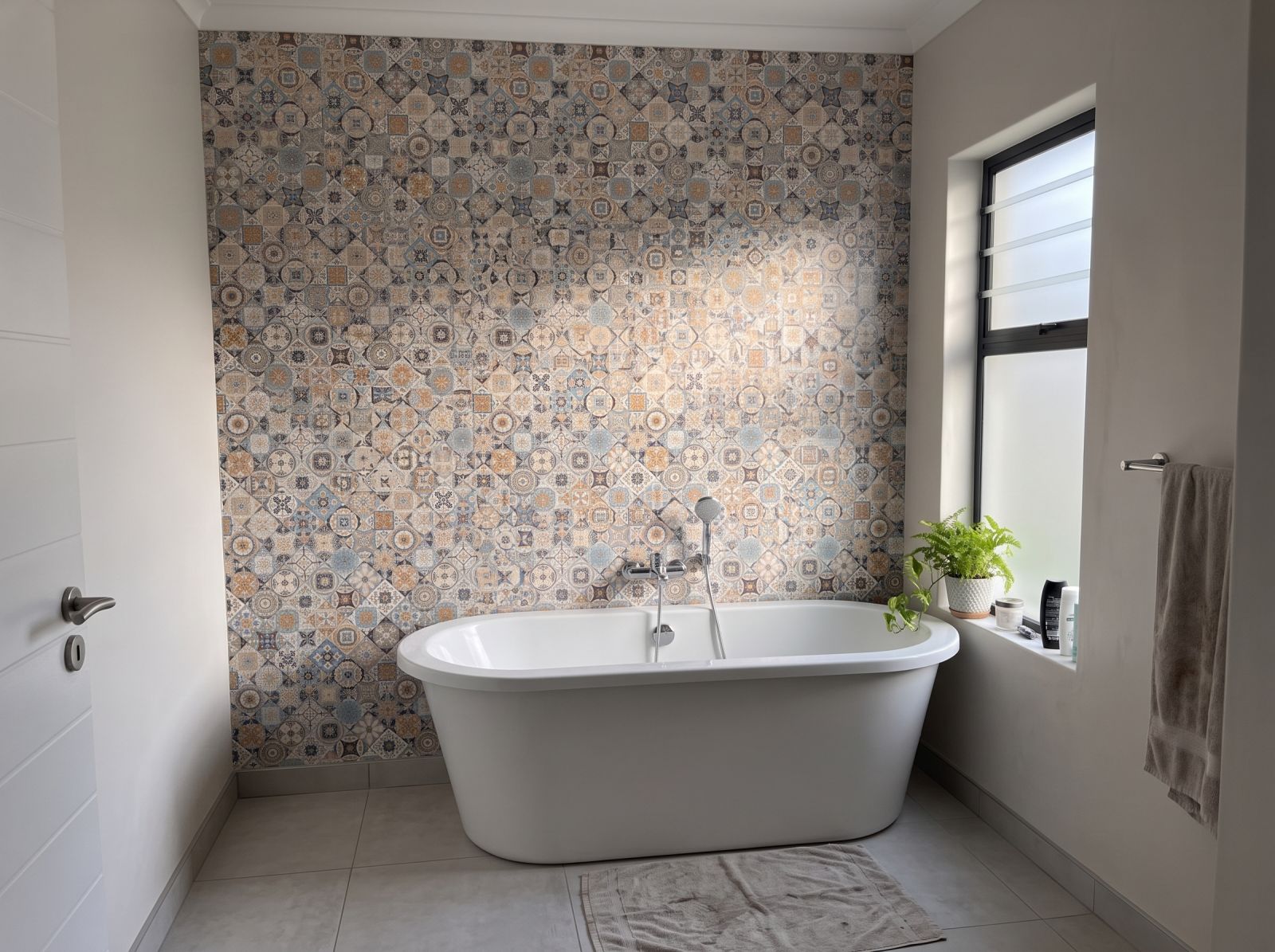 Lindo Tile Wallpaper 3 Wallpaper and Wall Murals South Africa Lindo Tile Wallpaper shown in a bathroom