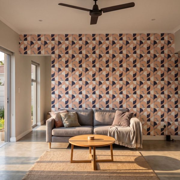 Erdös Wallpaper shown in a living room