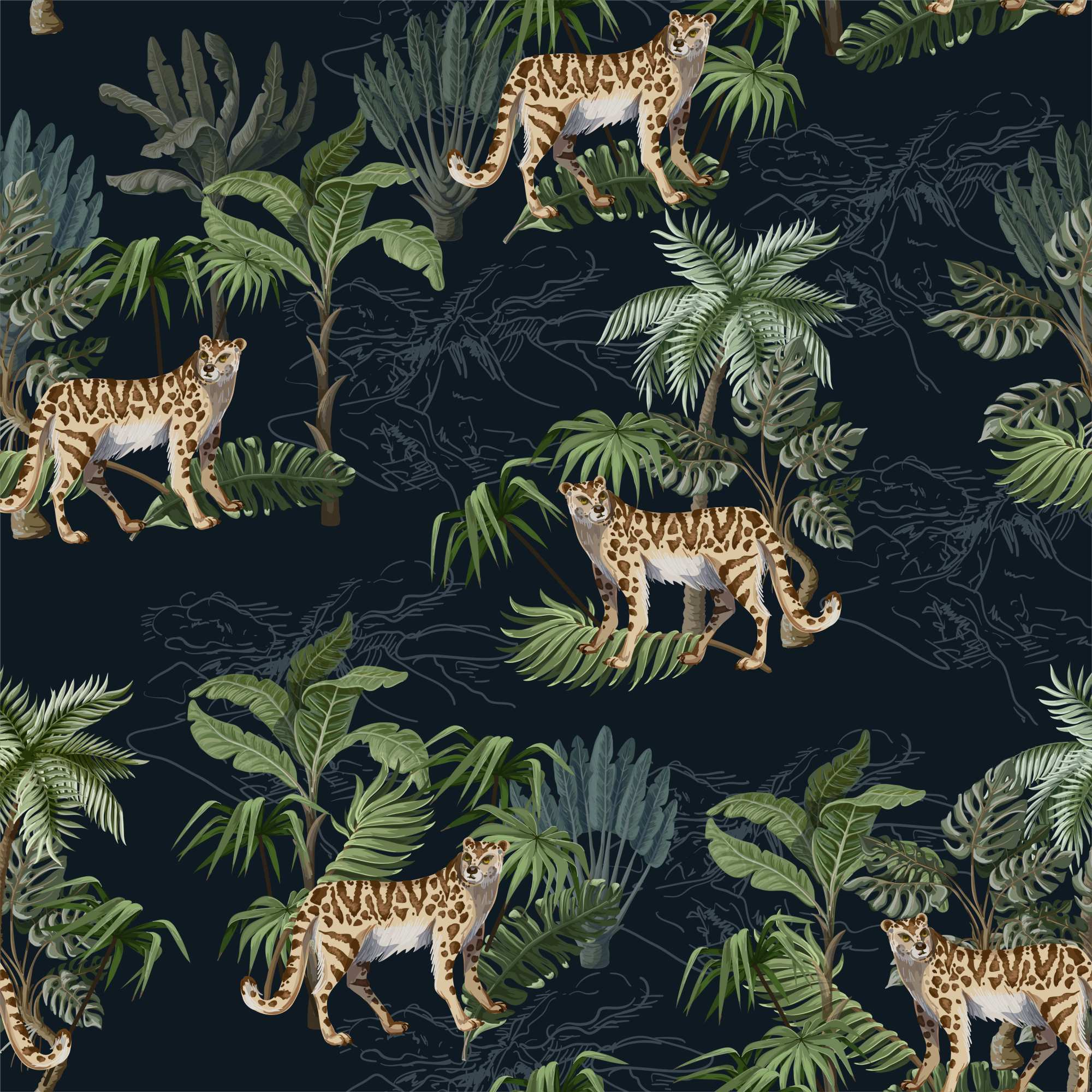 Cat Council Wallpaper 2 Wallpaper and Wall Murals South Africa Cat Council Wallpaper, leopards in navy and green wallpaper - WallpaperOnline