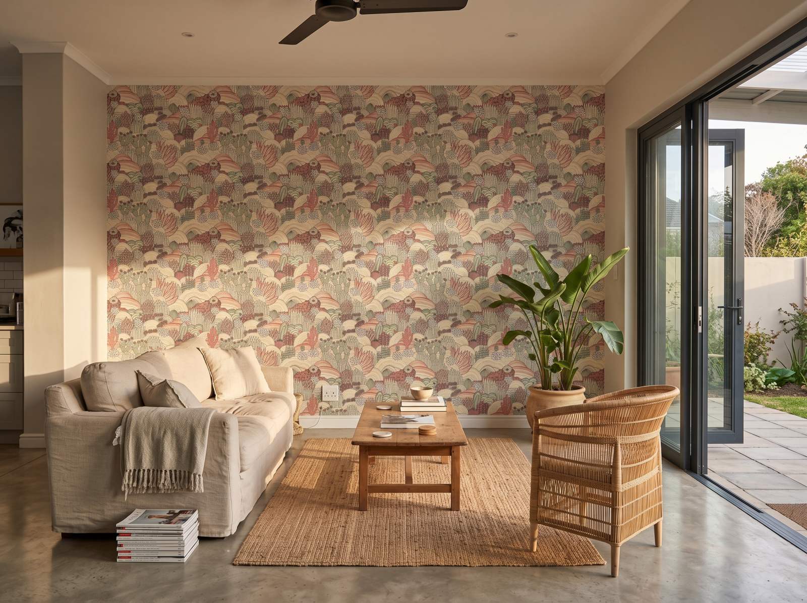 Karoo Hand drawn Wallpaper 1 Wallpaper and Wall Murals South Africa Karoo Hand drawn Wallpaper shown in a living room