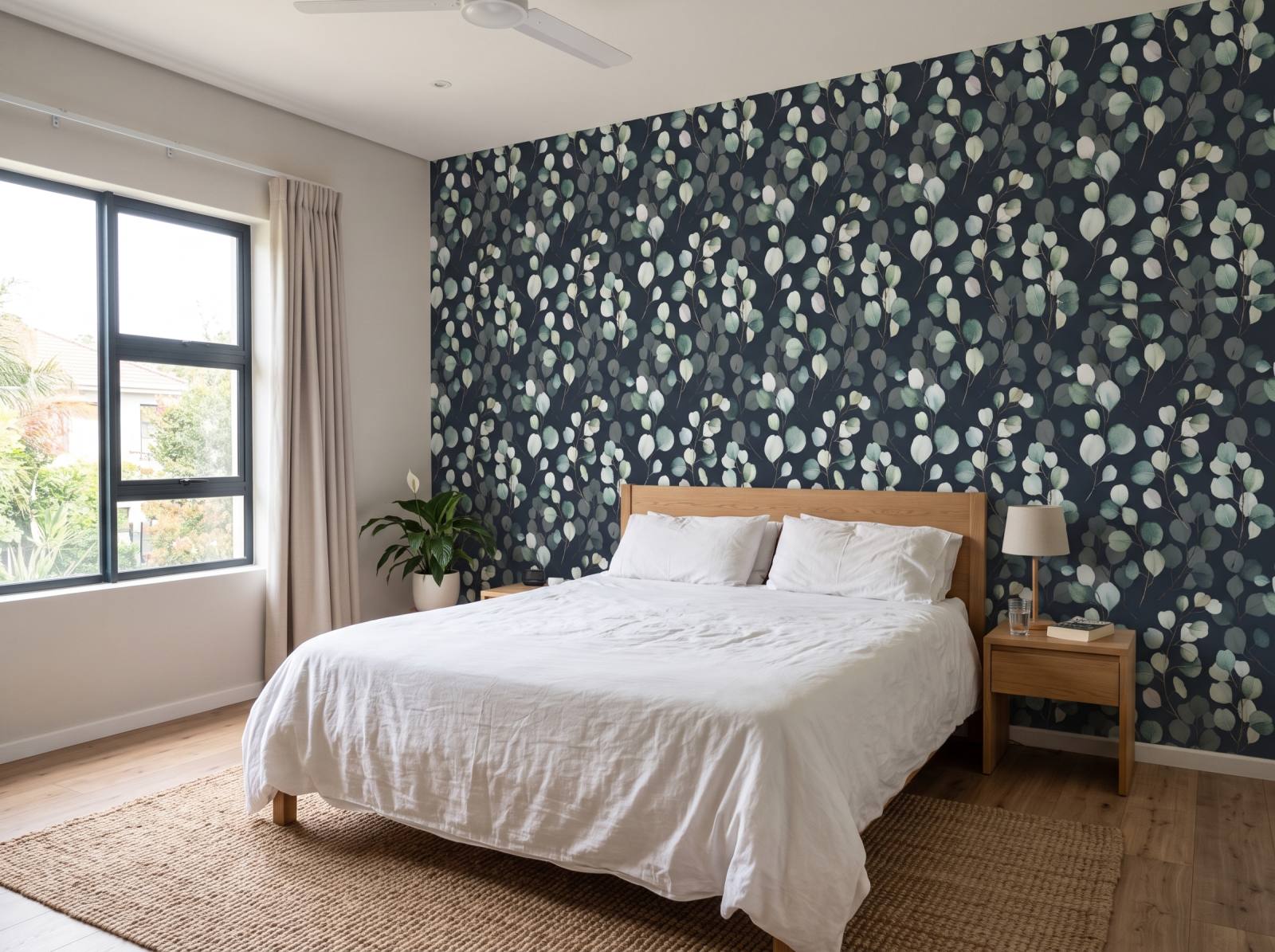 Eucalyptus Dark Wallpaper 1 Wallpaper and Wall Murals South Africa Eucalyptus Dark Wallpaper shown in a bedroom