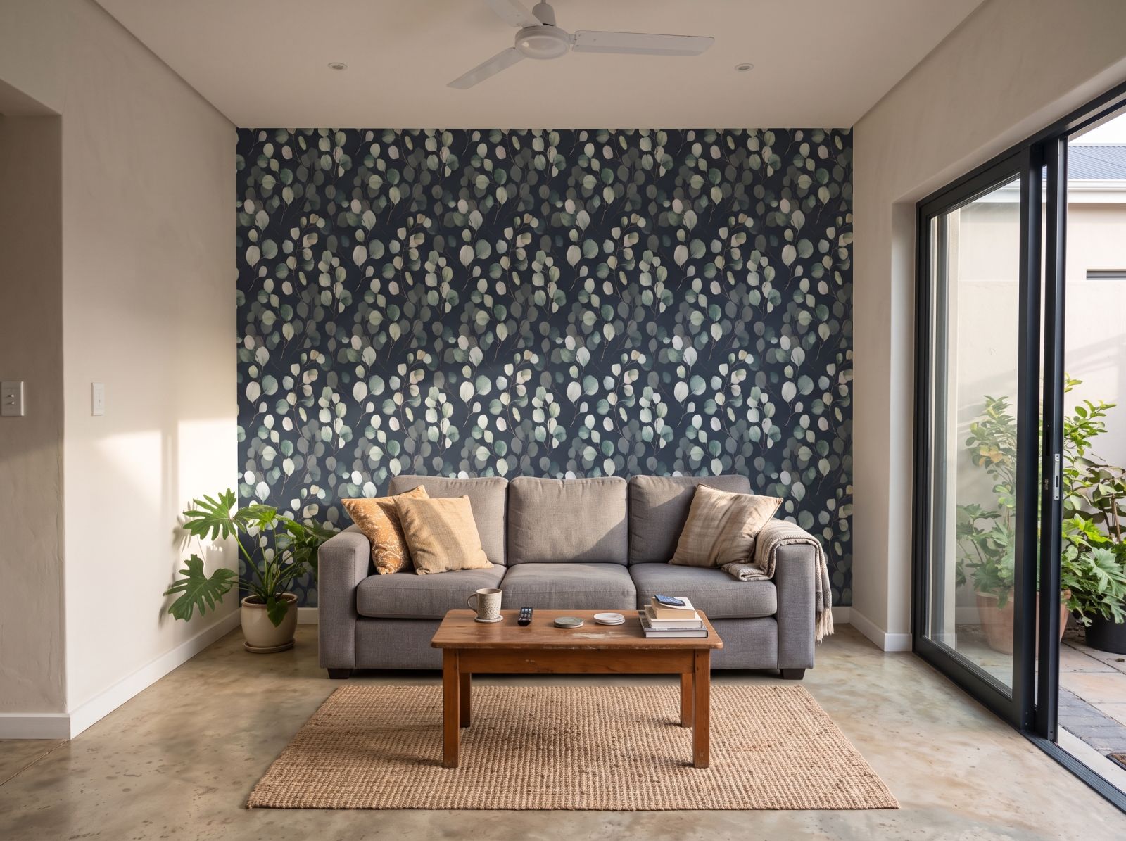 Eucalyptus Dark Wallpaper 3 Wallpaper and Wall Murals South Africa Eucalyptus Dark Wallpaper shown in a living room