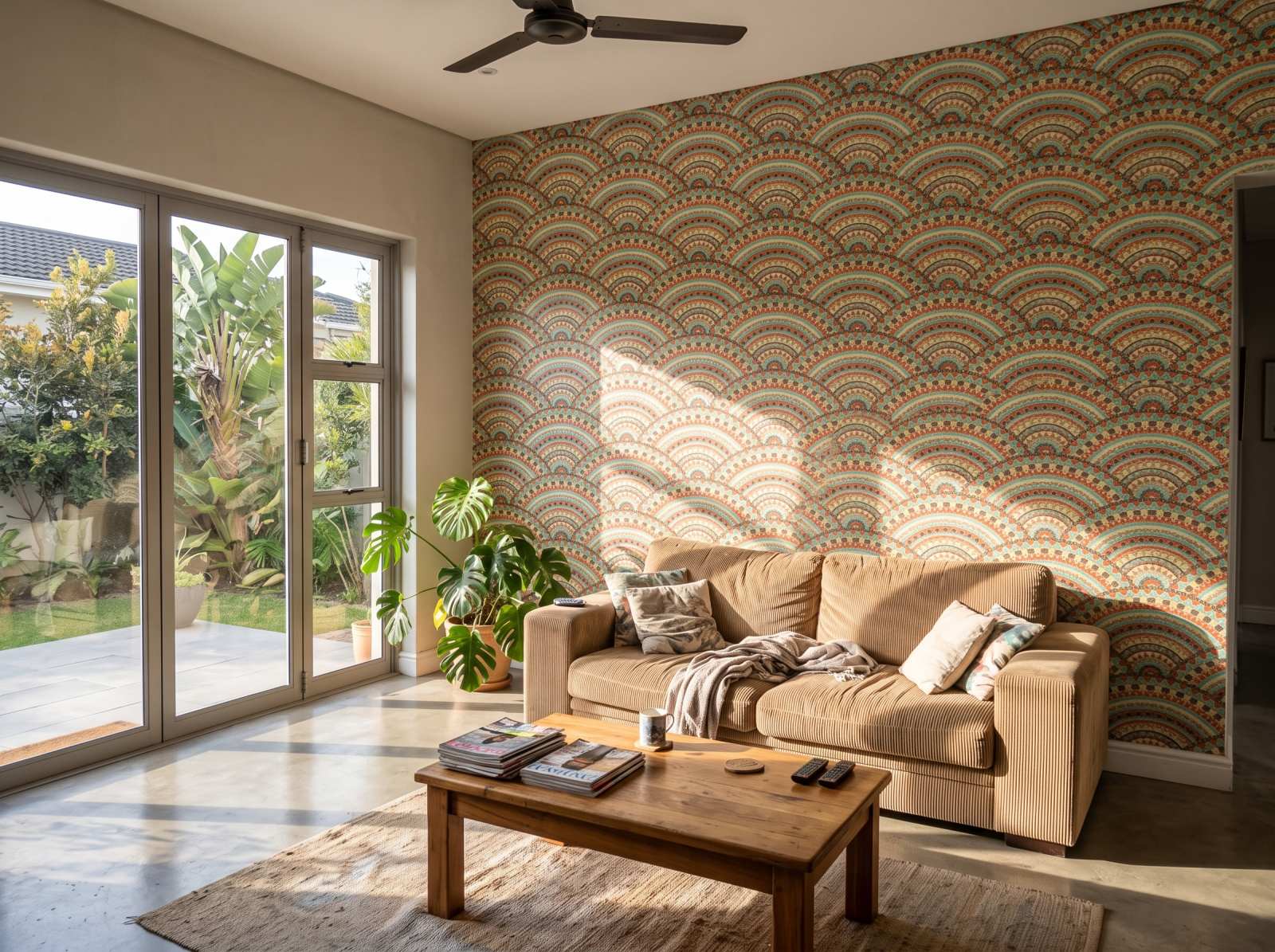 Seigaiha Summer Wallpaper 1 Wallpaper and Wall Murals South Africa Seigaiha Summer Wallpaper shown in a living room