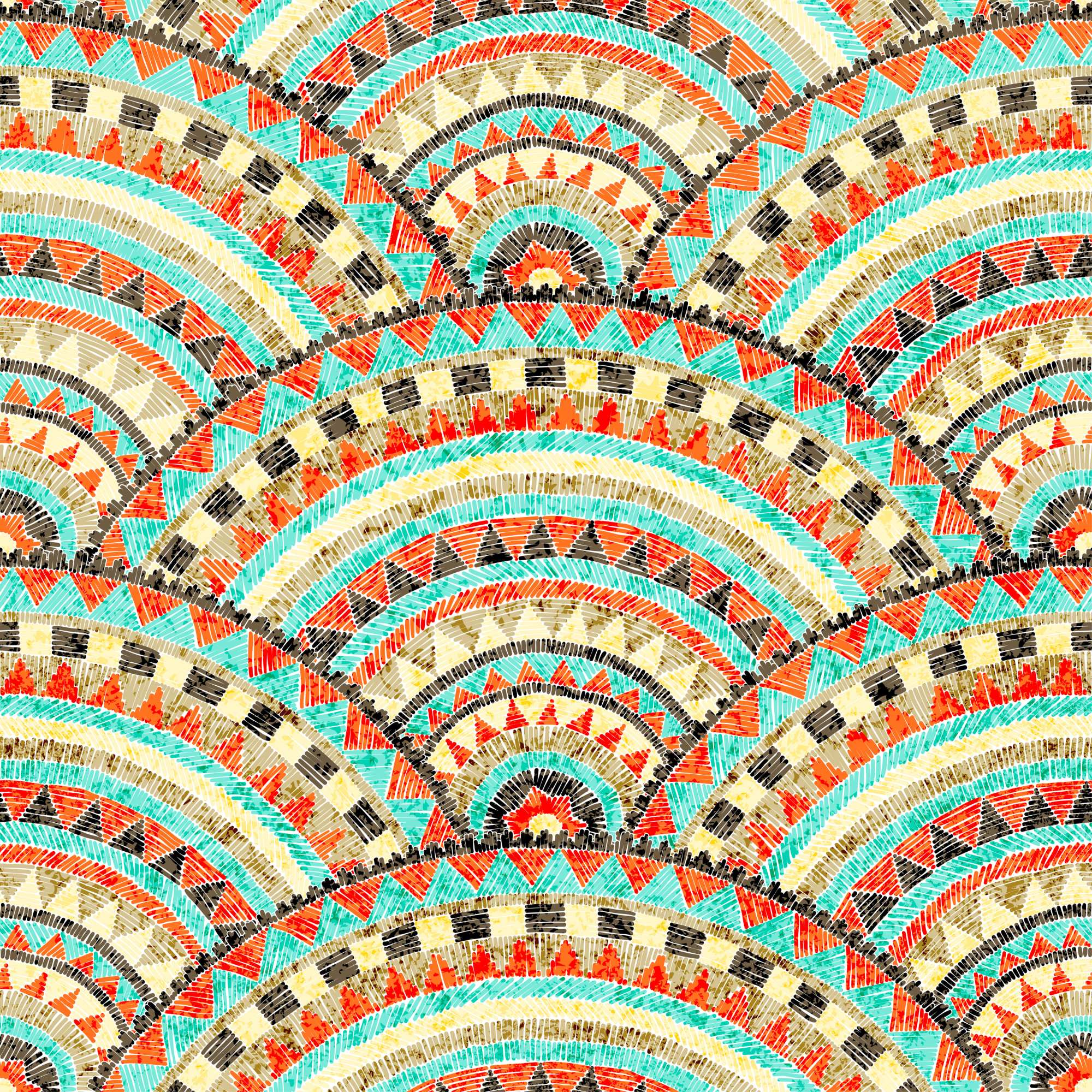 Seigaiha Summer Wallpaper 2 Wallpaper and Wall Murals South Africa Seigaiha Summer, scalloped wave pattern in teal, orange and cream wallpaper - WallpaperOnline