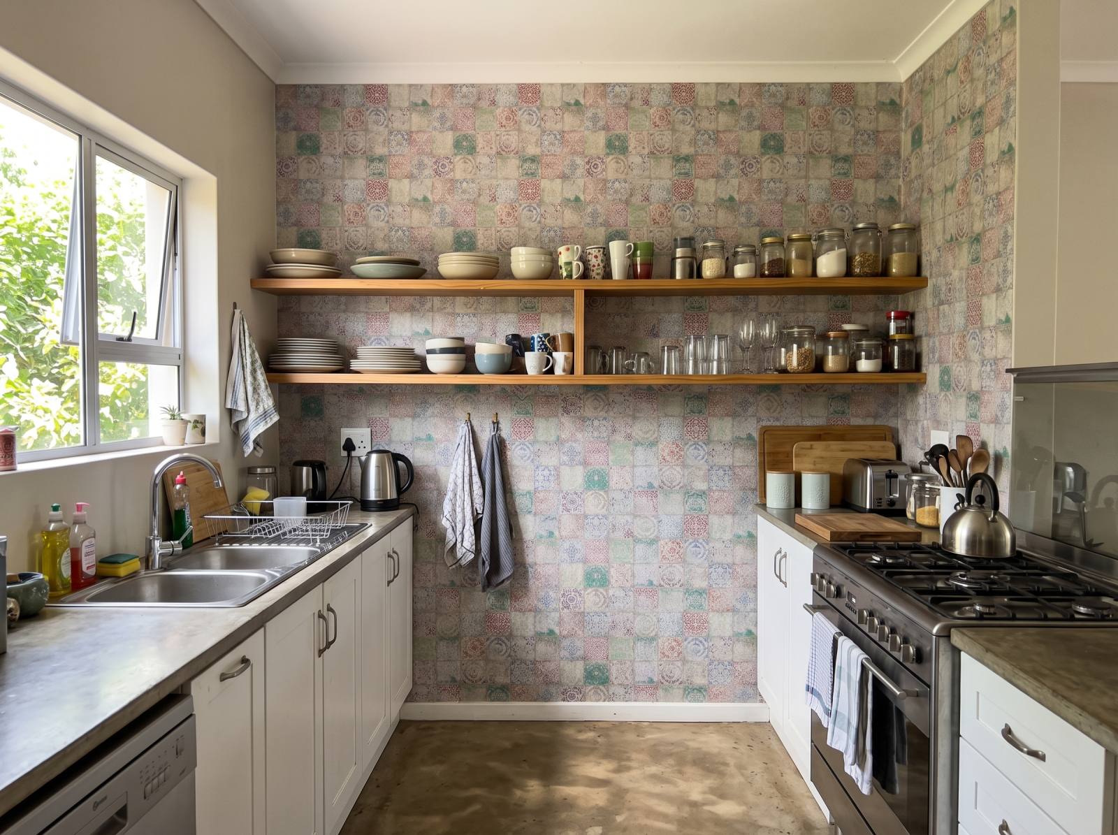 Vintage Solaa Tile Wallpaper 1 Wallpaper and Wall Murals South Africa Vintage Solaa Tile Wallpaper shown in a kitchen