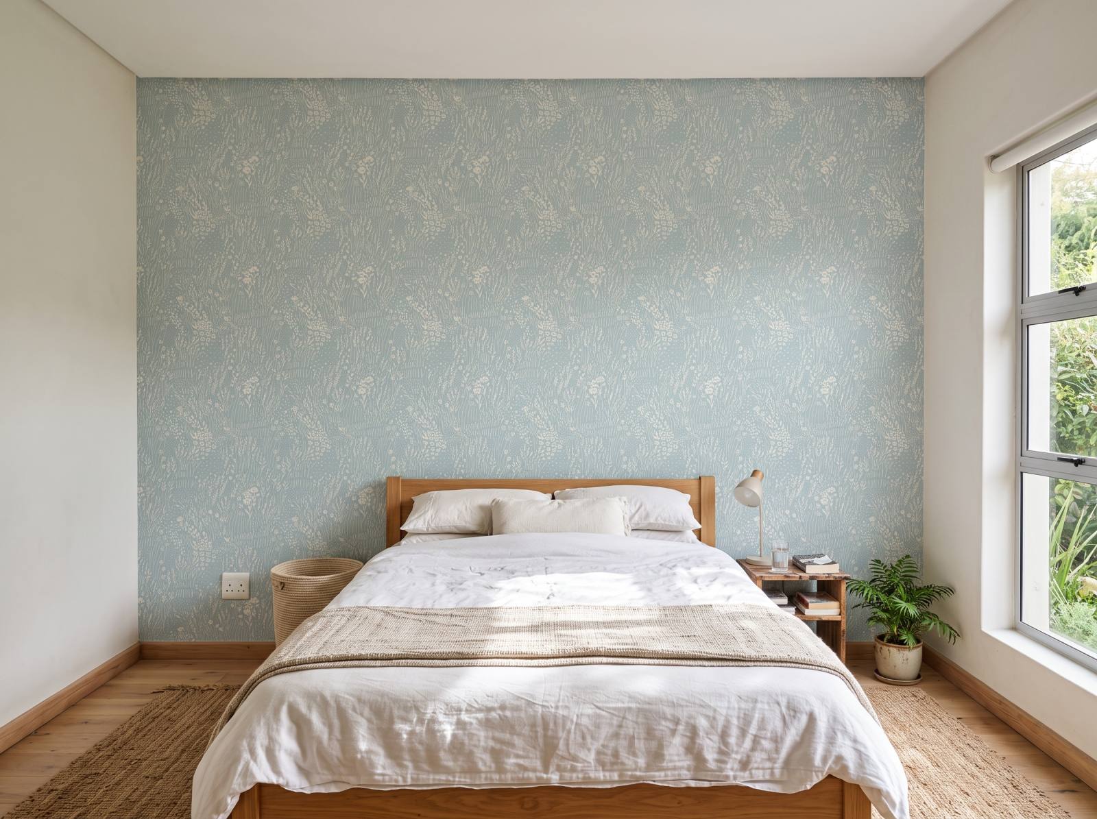 Windy Meadow Turquoise Wallpaper 1 Wallpaper and Wall Murals South Africa Windy Meadow Turquoise Wallpaper shown in a bedroom