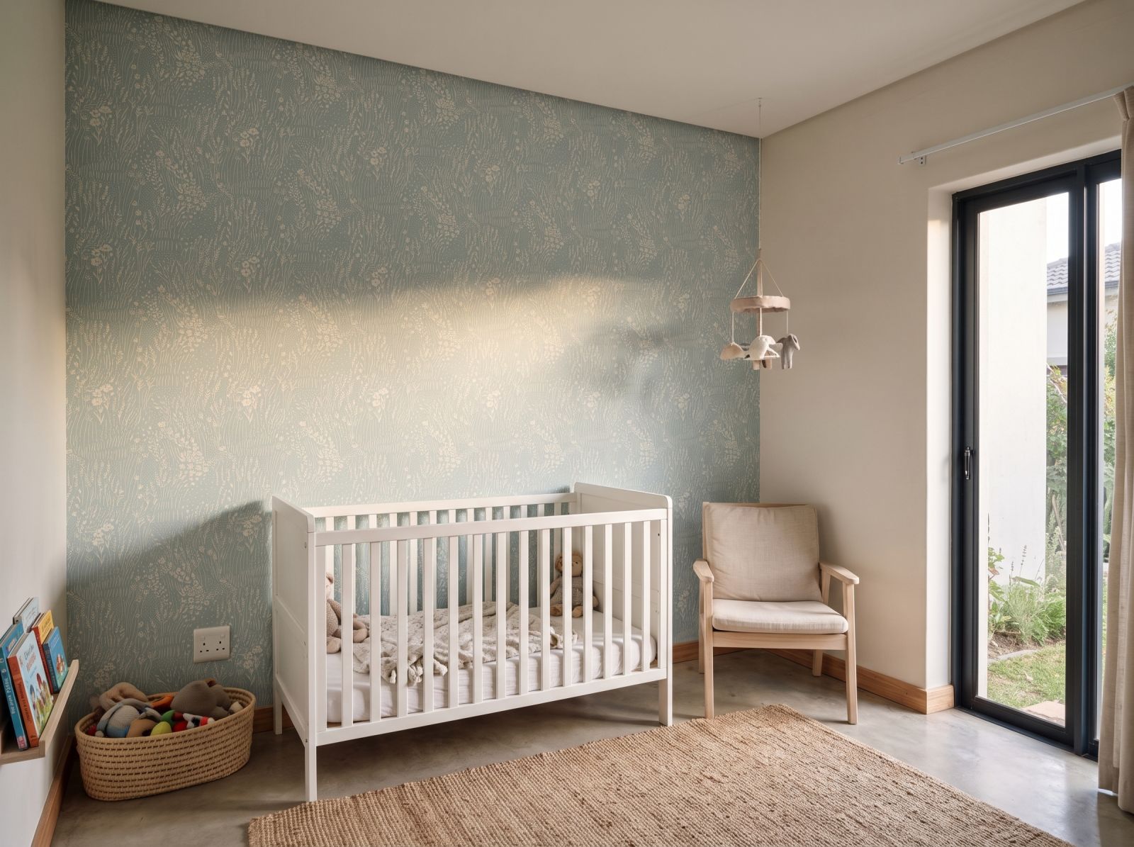 Windy Meadow Turquoise Wallpaper 3 Wallpaper and Wall Murals South Africa Windy Meadow Turquoise Wallpaper shown in a nursery