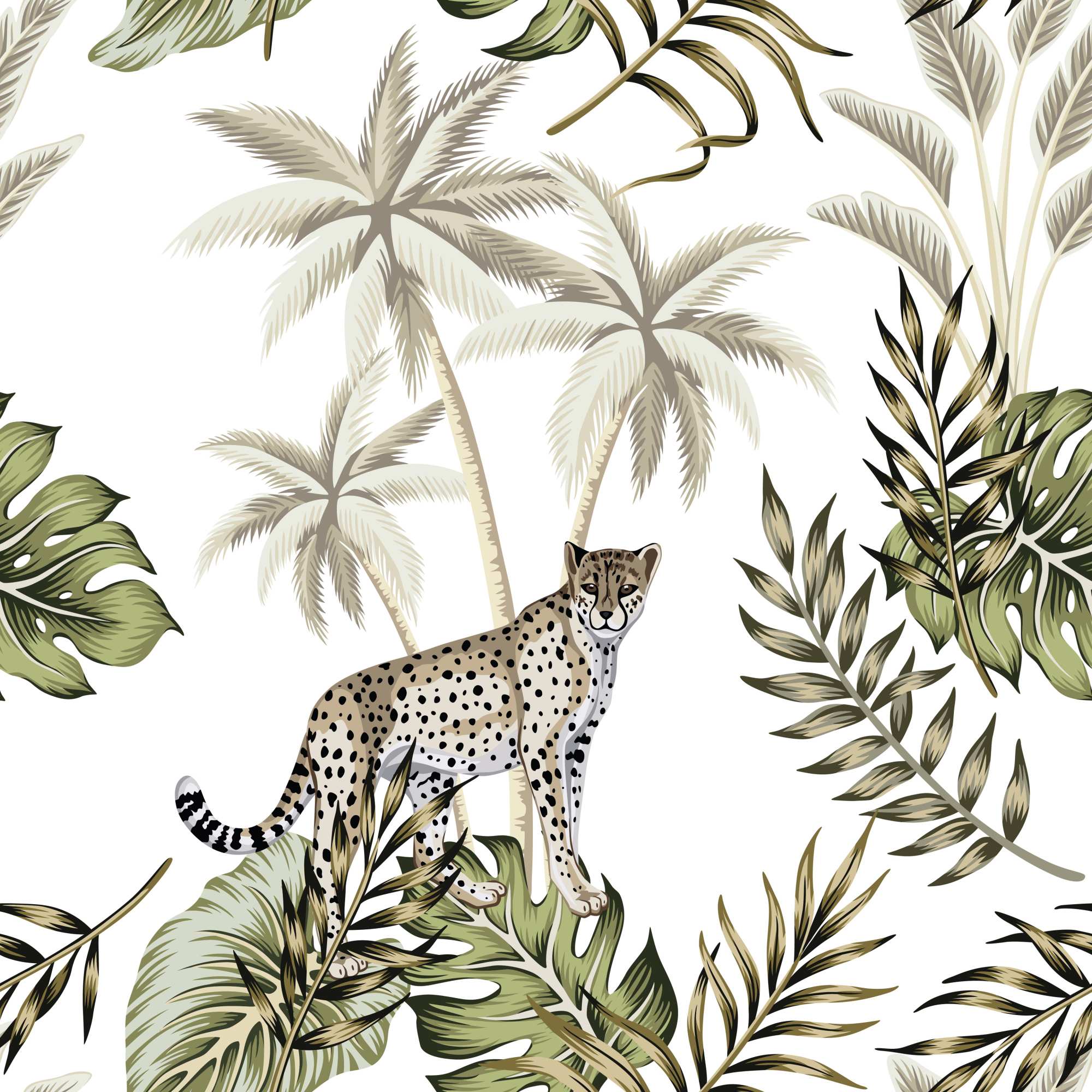 Spotted Lone Wallpaper 2 Wallpaper and Wall Murals South Africa Spotted Lone Wallpaper, cheetah and palm trees in sage, cream and taupe wallpaper - WallpaperOnline