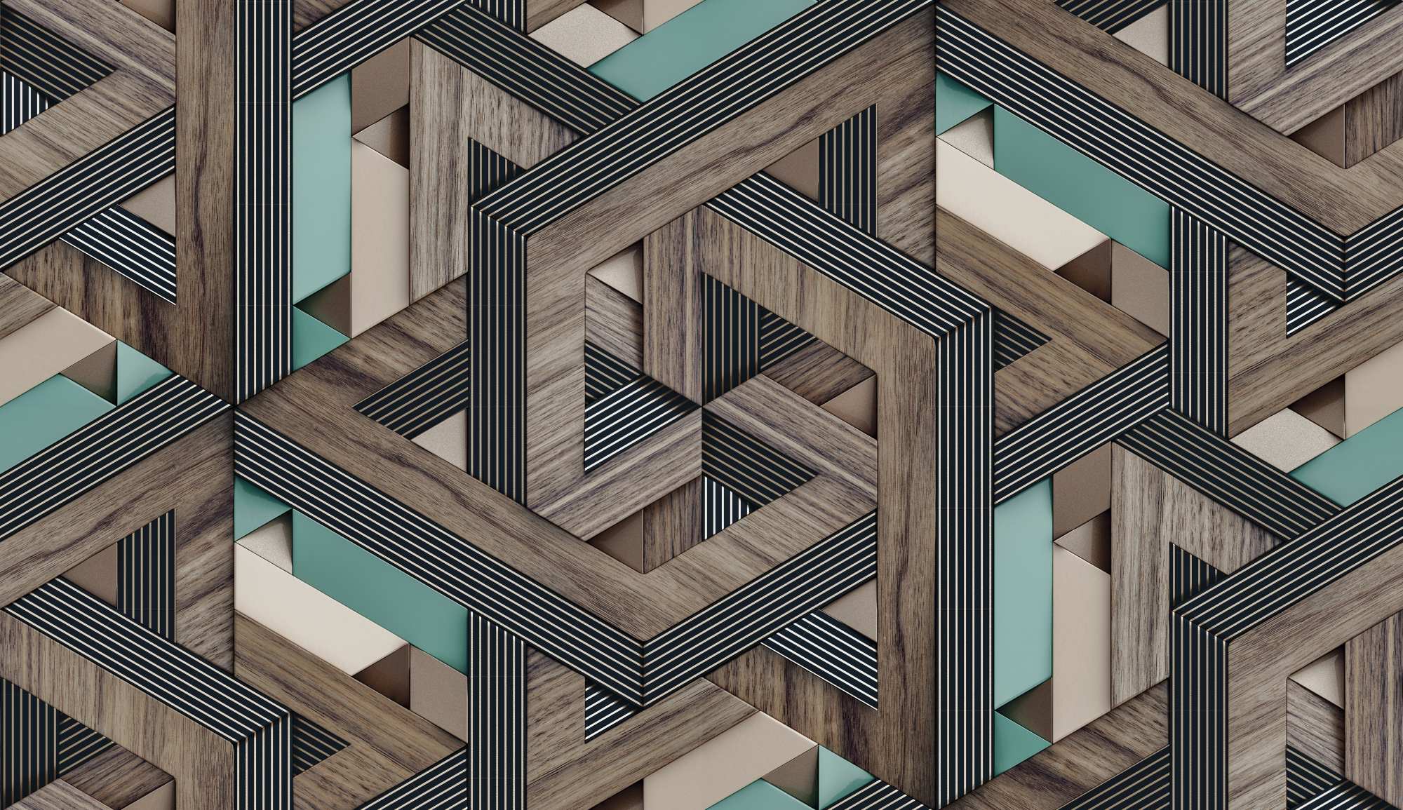 Mural Inter Teal 2 Wallpaper and Wall Murals South Africa Mural Inter Teal, geometric wood pattern in brown, black and teal mural - WallpaperOnline