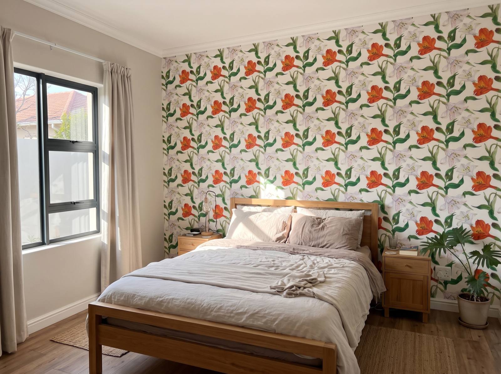 White & Orange Lillies Wallpaper 3 Wallpaper and Wall Murals South Africa White & Orange Lillies Wallpaper shown in a bedroom