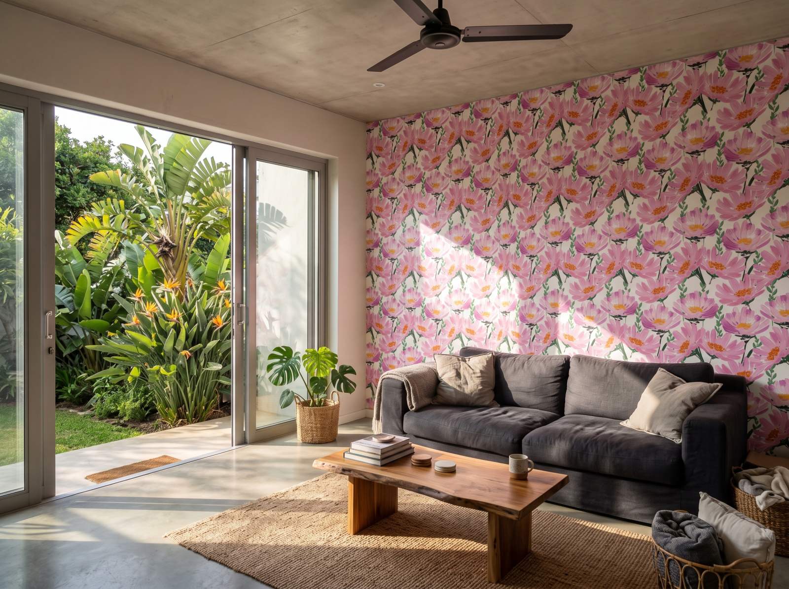 Daisy Gouache Wallpaper 1 Wallpaper and Wall Murals South Africa Daisy Gouache Wallpaper shown in a living room