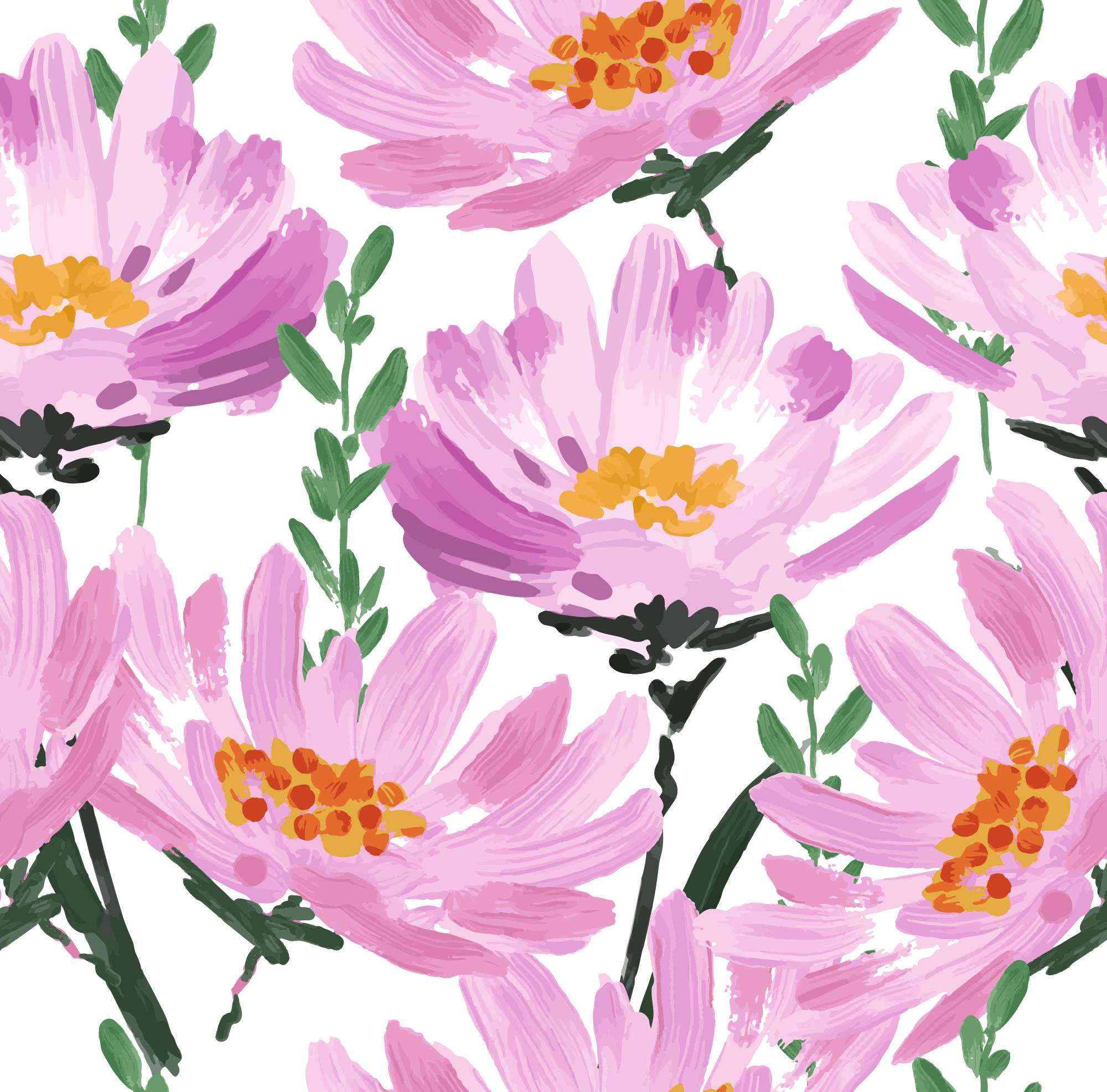 Daisy Gouache Wallpaper 2 Wallpaper and Wall Murals South Africa Daisy Gouache Wallpaper, pink daisies in pink, white and green wallpaper - WallpaperOnline