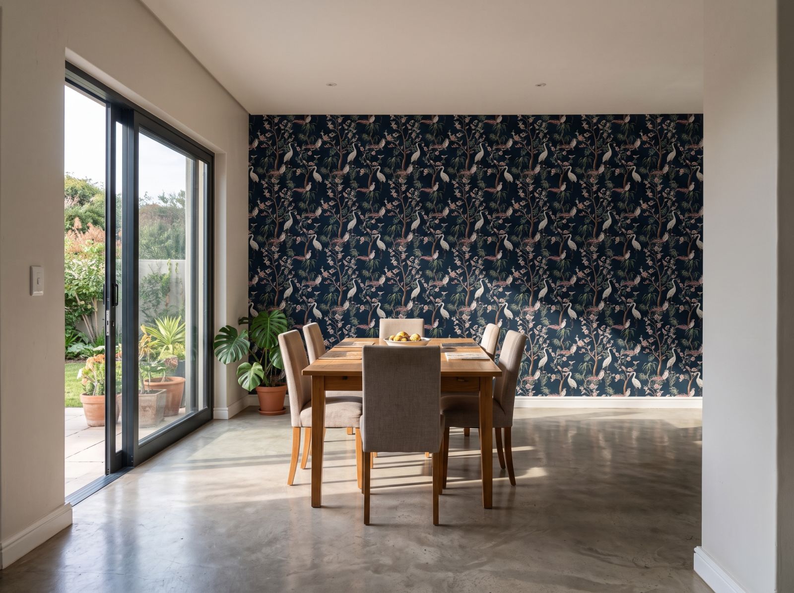 Zircon Designer Stork Wallpaper 2 Wallpaper and Wall Murals South Africa Zircon Designer Stork Wallpaper shown in a dining room