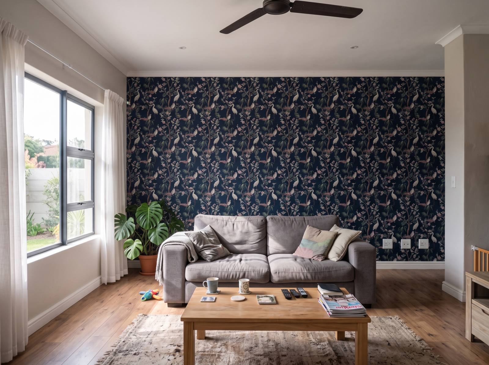 Zircon Designer Stork Wallpaper 3 Wallpaper and Wall Murals South Africa Zircon Designer Stork Wallpaper shown in a living room