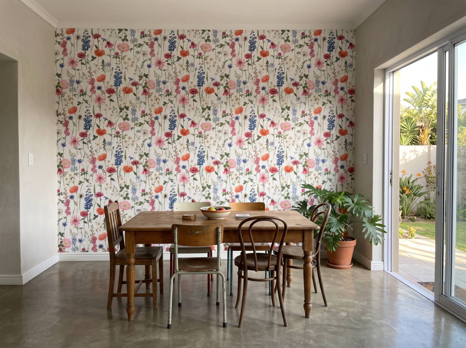 Flora on White Wallpaper 1 Wallpaper and Wall Murals South Africa Flora on White Wallpaper shown in a dining room