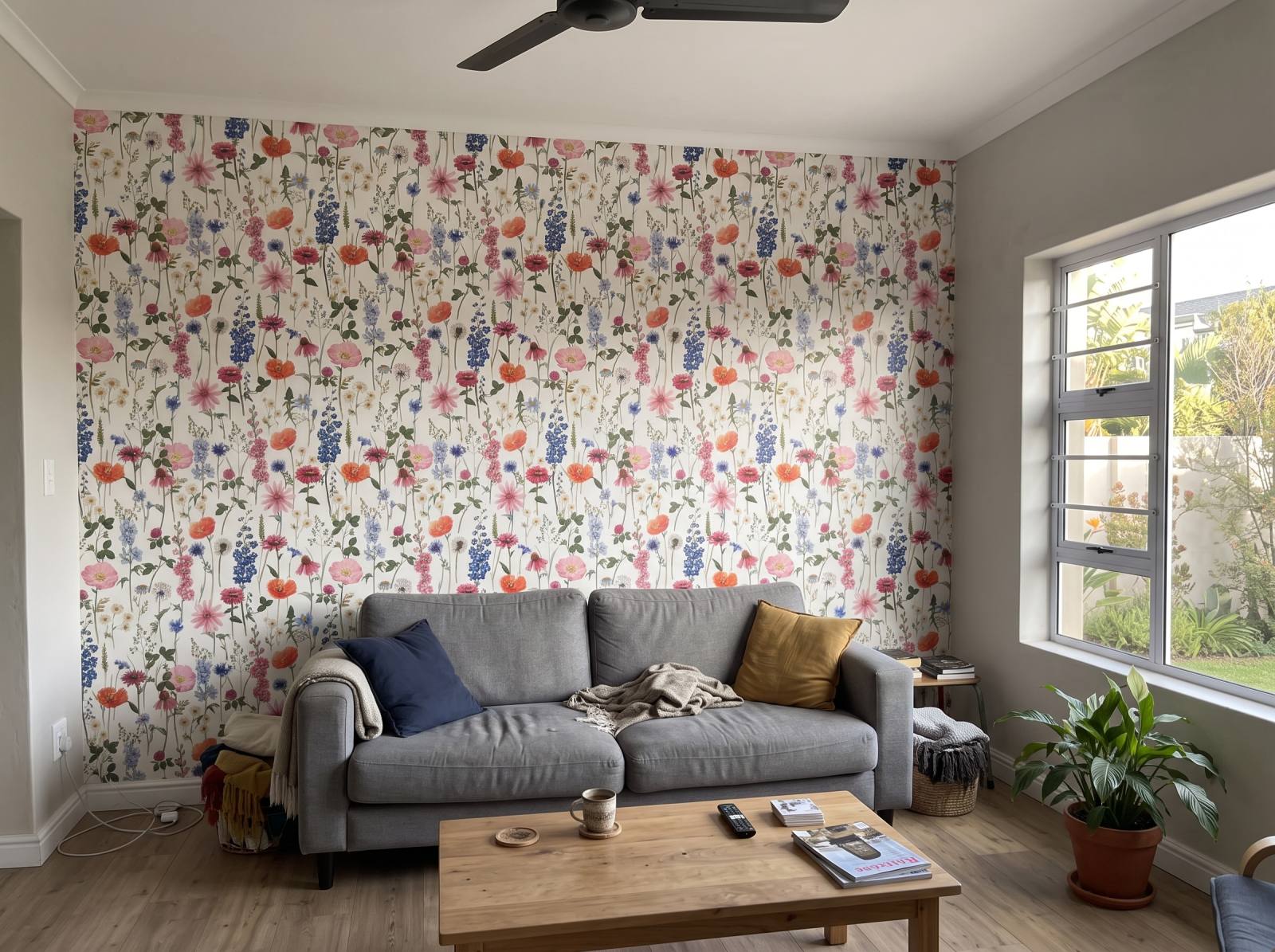 Flora on White Wallpaper 3 Wallpaper and Wall Murals South Africa Flora on White Wallpaper shown in a living room