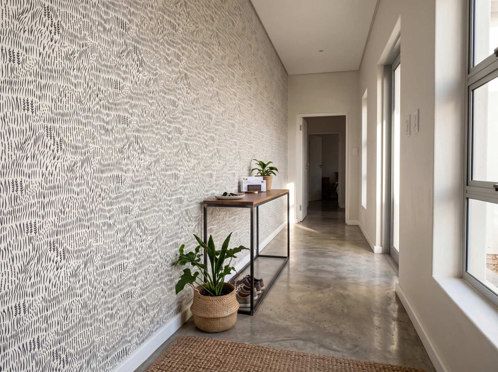 Windy Field Grasscloth Wallpaper 1 Wallpaper and Wall Murals South Africa Windy Field Grasscloth Wallpaper shown in a hallway