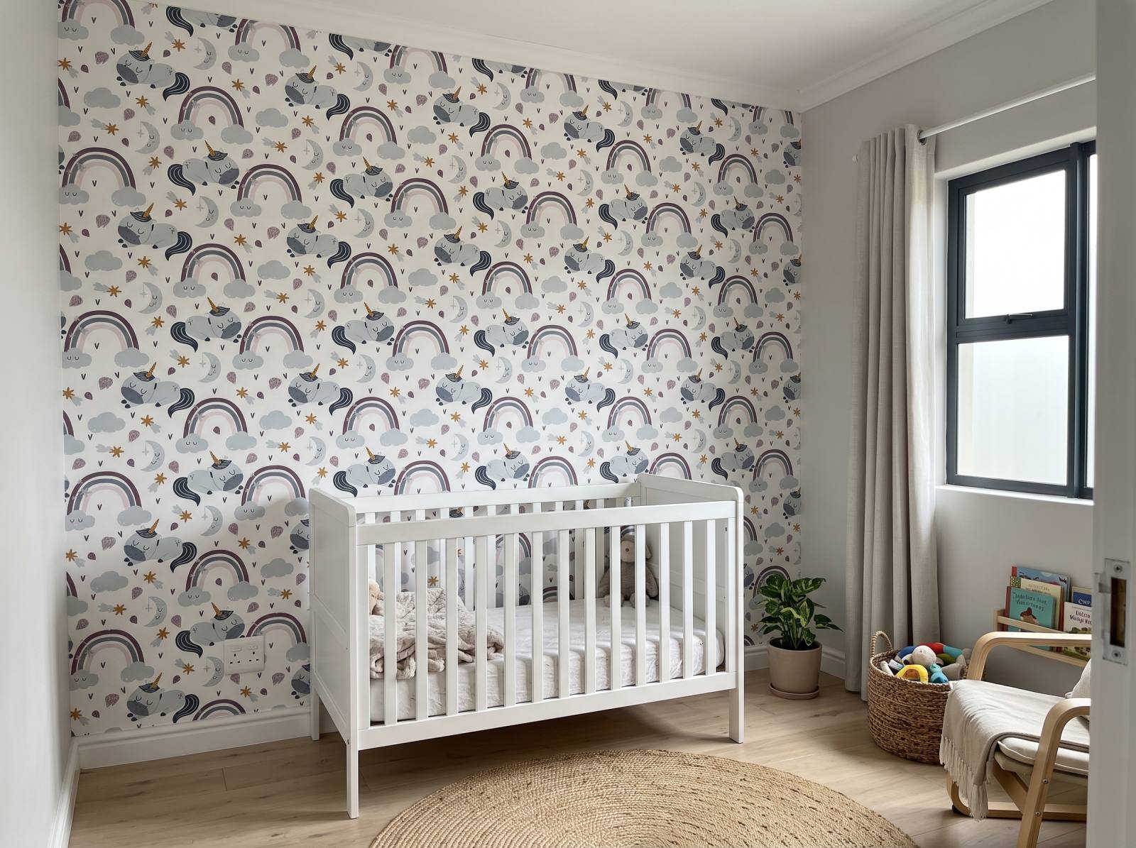 Sleepy Unicorns Wallpaper 1 Wallpaper and Wall Murals South Africa Sleepy Unicorns Wallpaper shown in a nursery