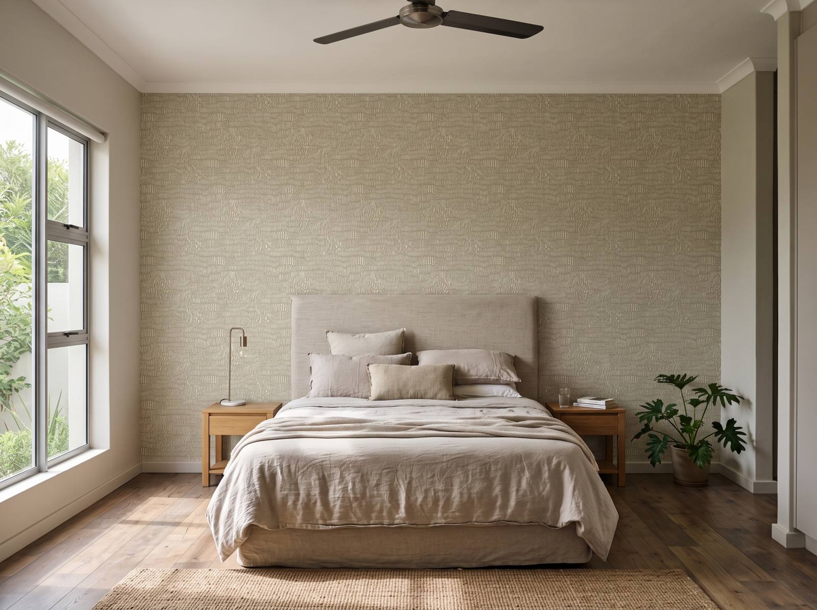 Dolce Olive Watercolour Wallpaper 1 Wallpaper and Wall Murals South Africa Dolce Olive Watercolour Wallpaper shown in a bedroom