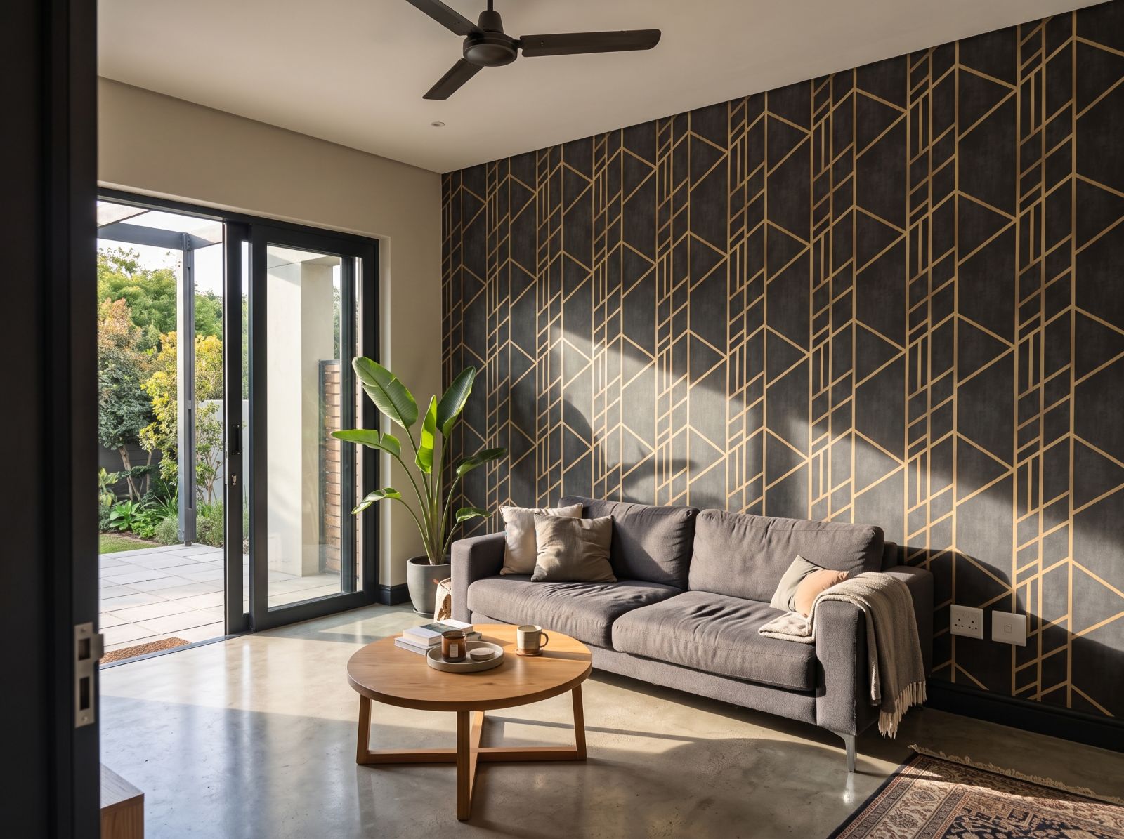 Fusain Gold Wallpaper 1 Wallpaper and Wall Murals South Africa Fusain Gold Wallpaper shown in a living room